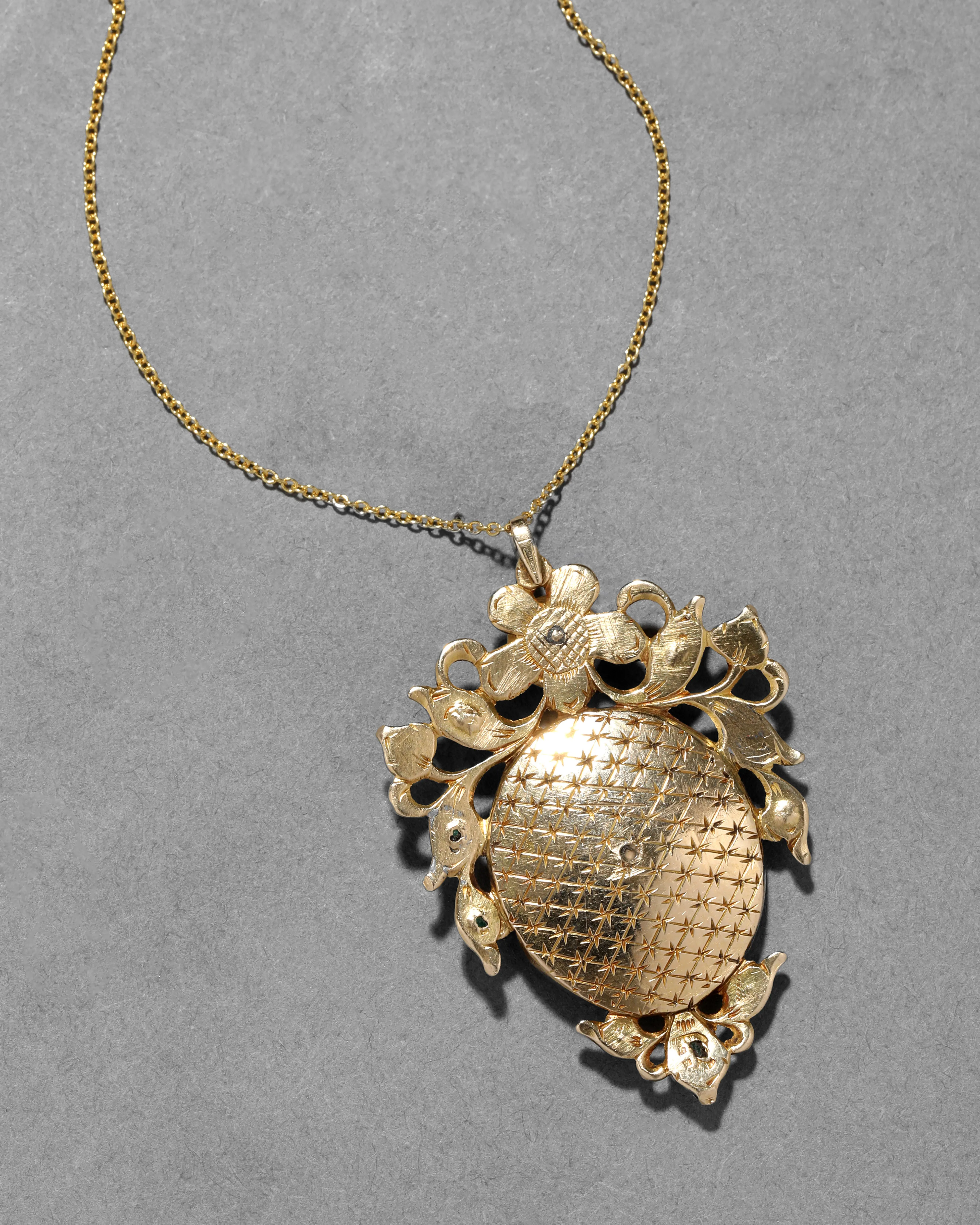 Antique Early 1800s 14k Gold Hand-Cut Emerald French Medallion Pendant Necklace sold by Alexis Bittar product image thumbnail 4