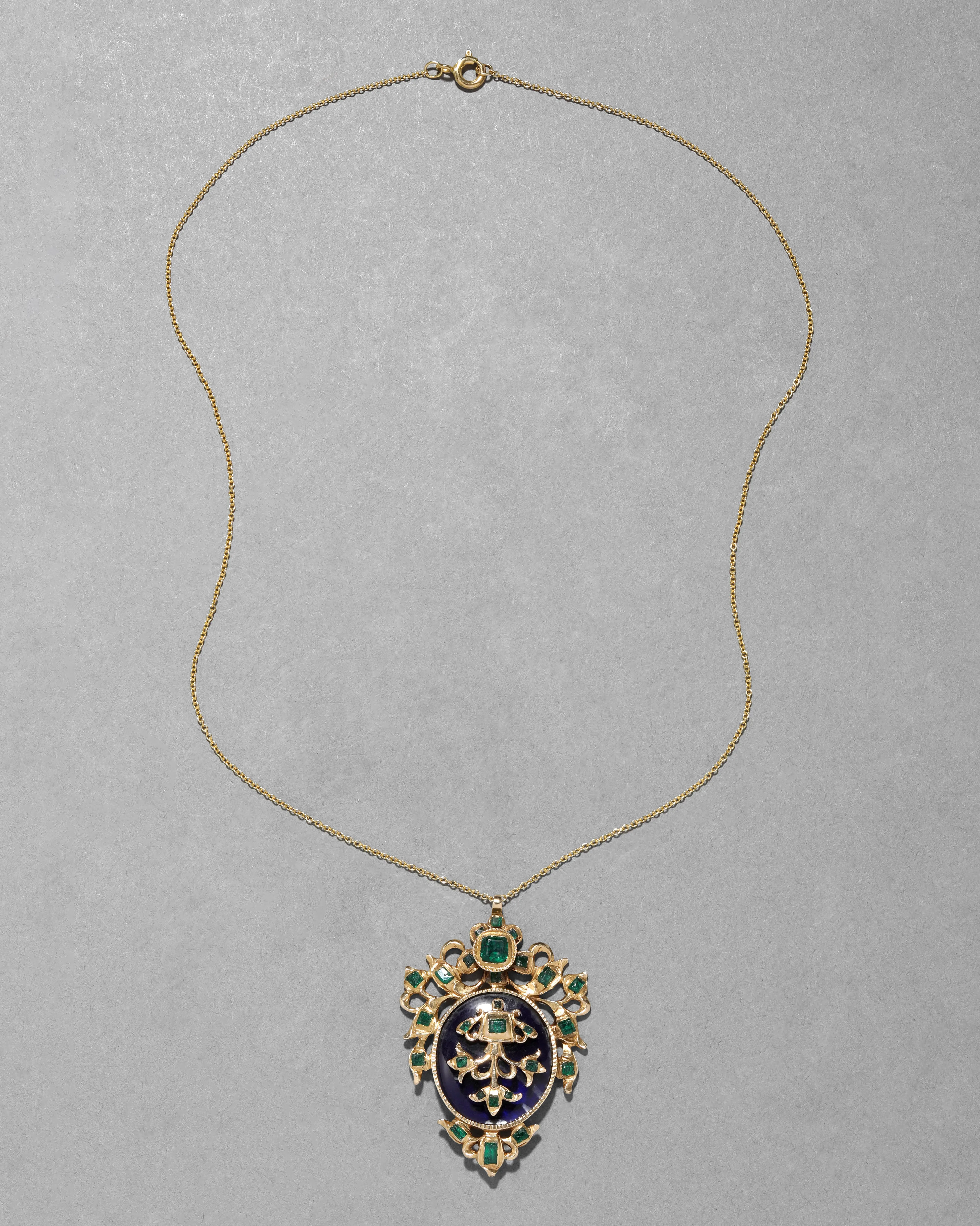 Antique Early 1800s 14k Gold Hand-Cut Emerald French Medallion Pendant Necklace sold by Alexis Bittar product image thumbnail 2