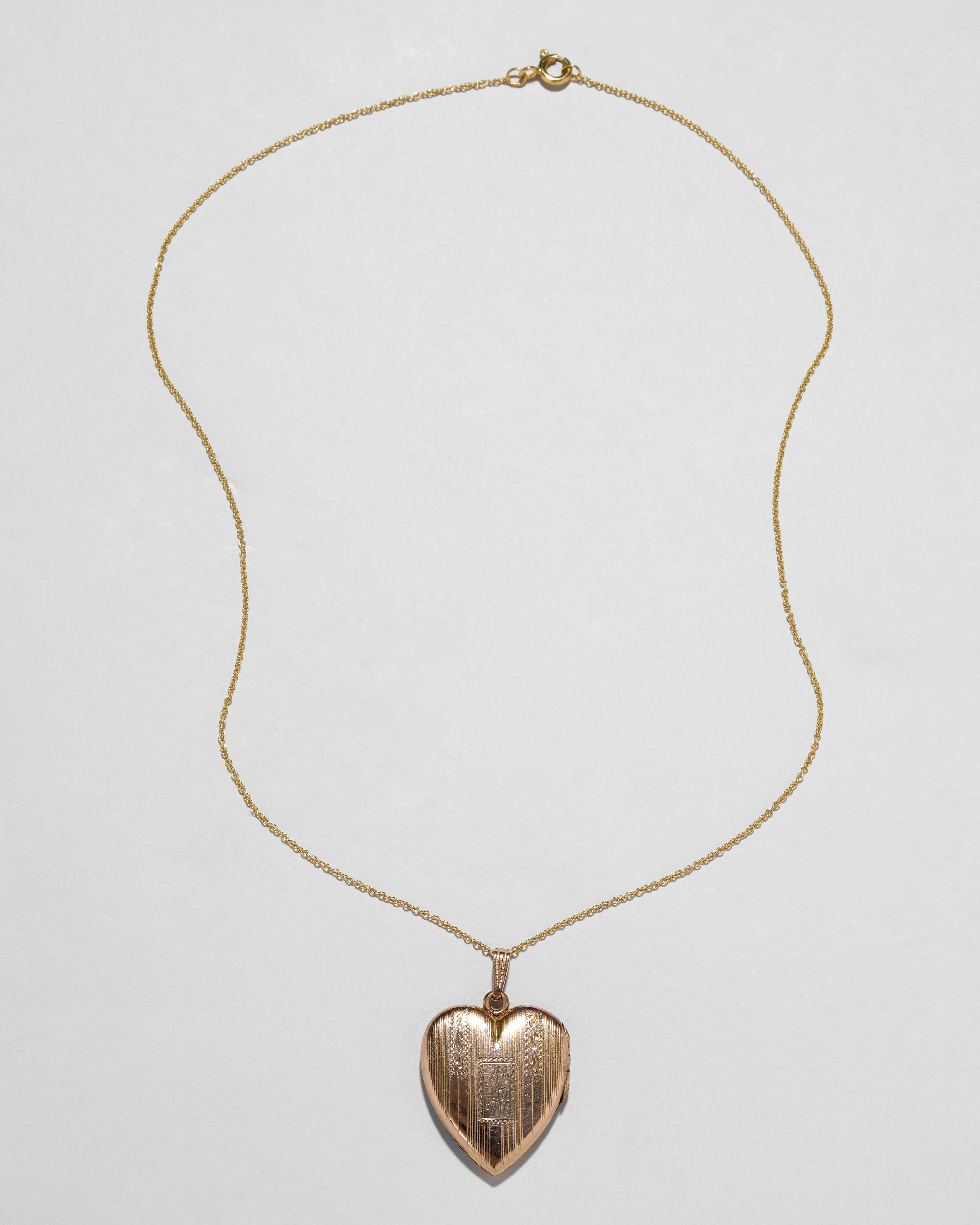 Antique 1920s 14k Gold Filled Engraved Pinstriped Heart Locket Necklace sold by Alexis Bittar product image thumbnail 2