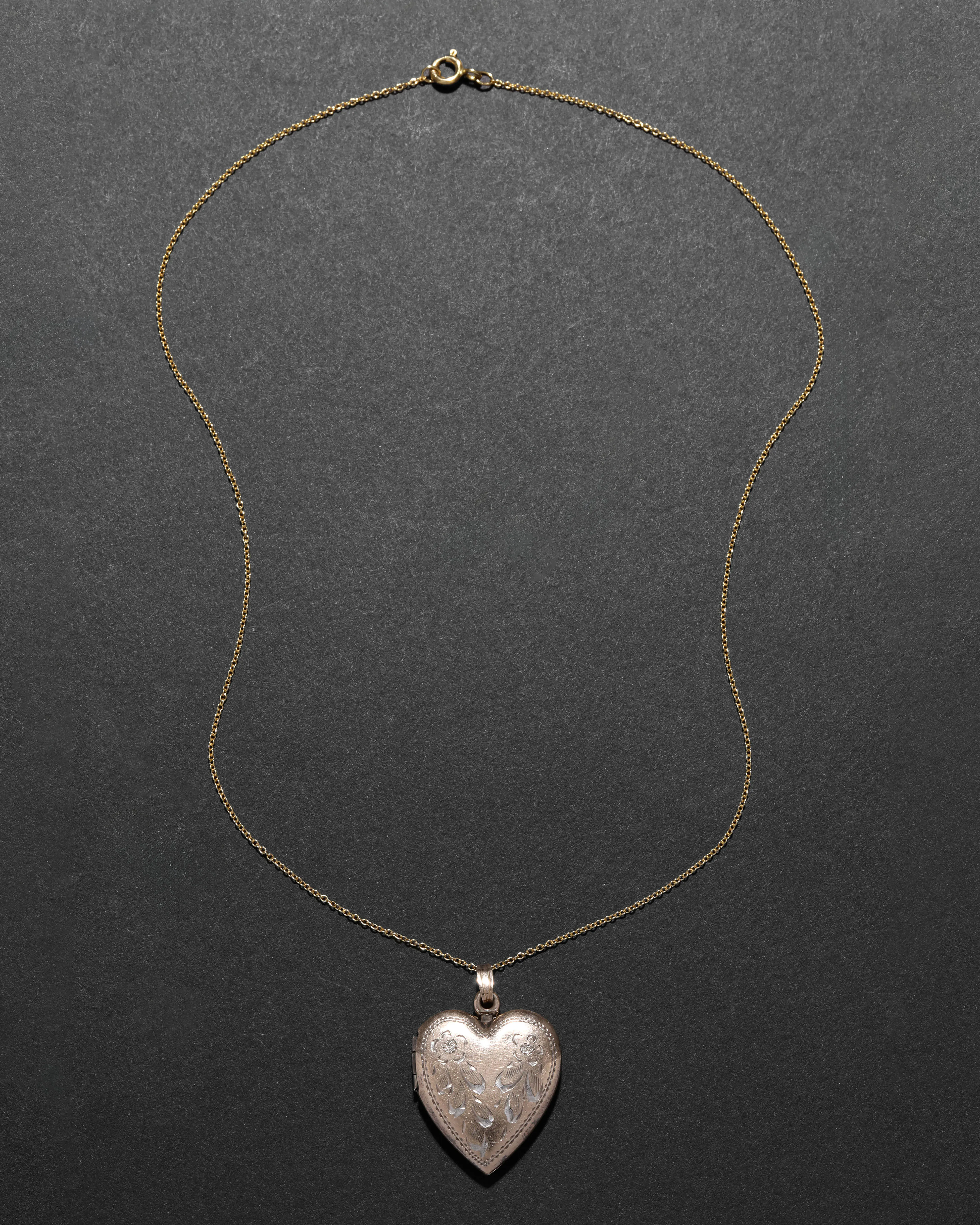 Vintage 1940s 12k Gold Filled over Silver Etched Heart Locket Necklace sold by Alexis Bittar product image thumbnail 2