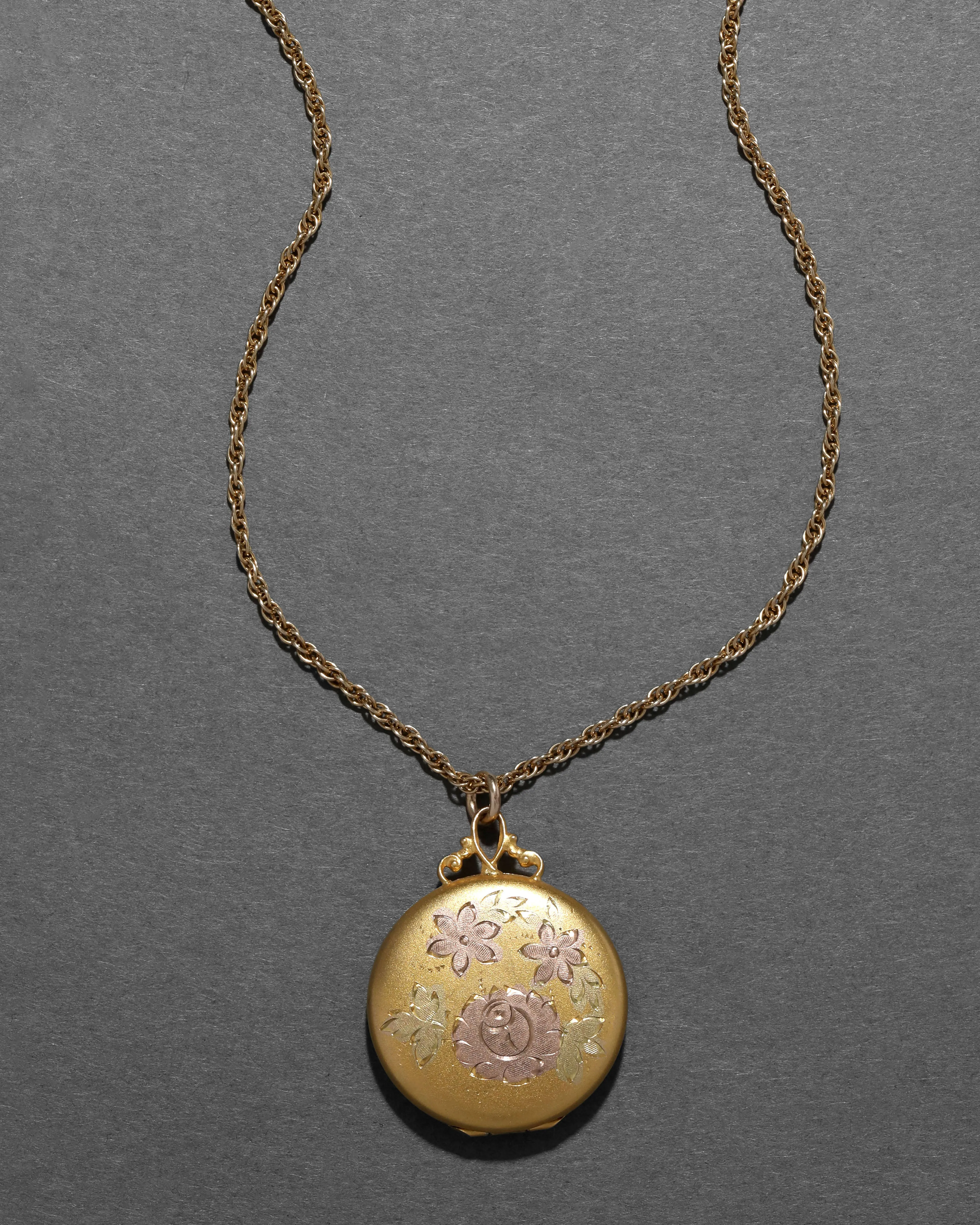 Antique 1920s 14k Two-Tone Gold Fill Floral Locket Necklace sold by Alexis Bittar