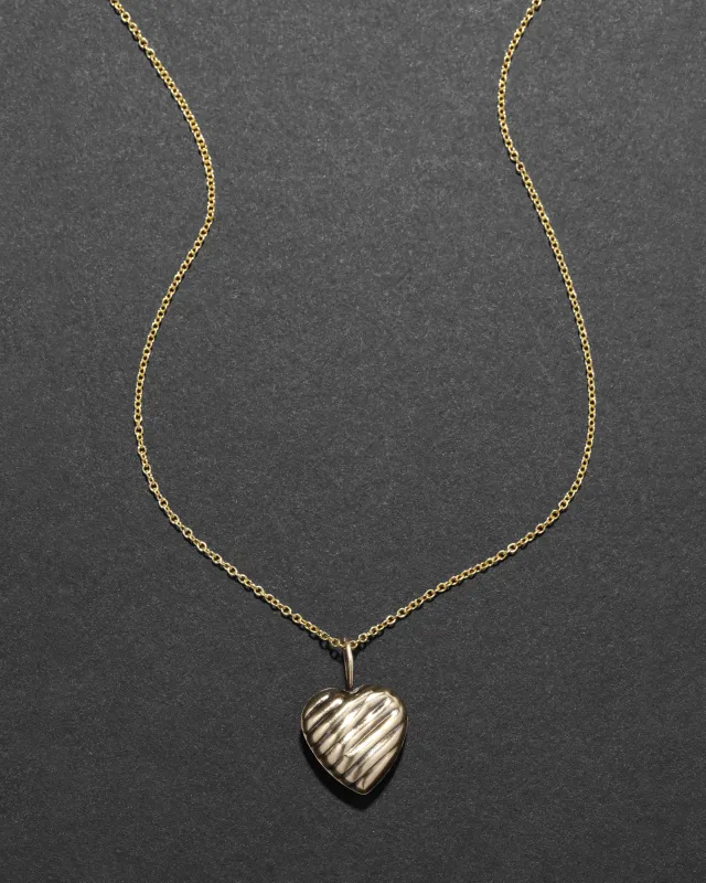 Vintage 1930s 14k Gold Fill Ribbed Heart Pendant Necklace sold by Alexis Bittar