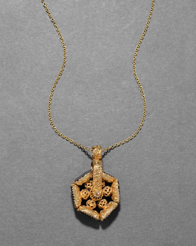 Antique Georgian 1860s Gold Plated Sterling Silver Hand Etched Amethyst Fob Necklace sold by Alexis Bittar