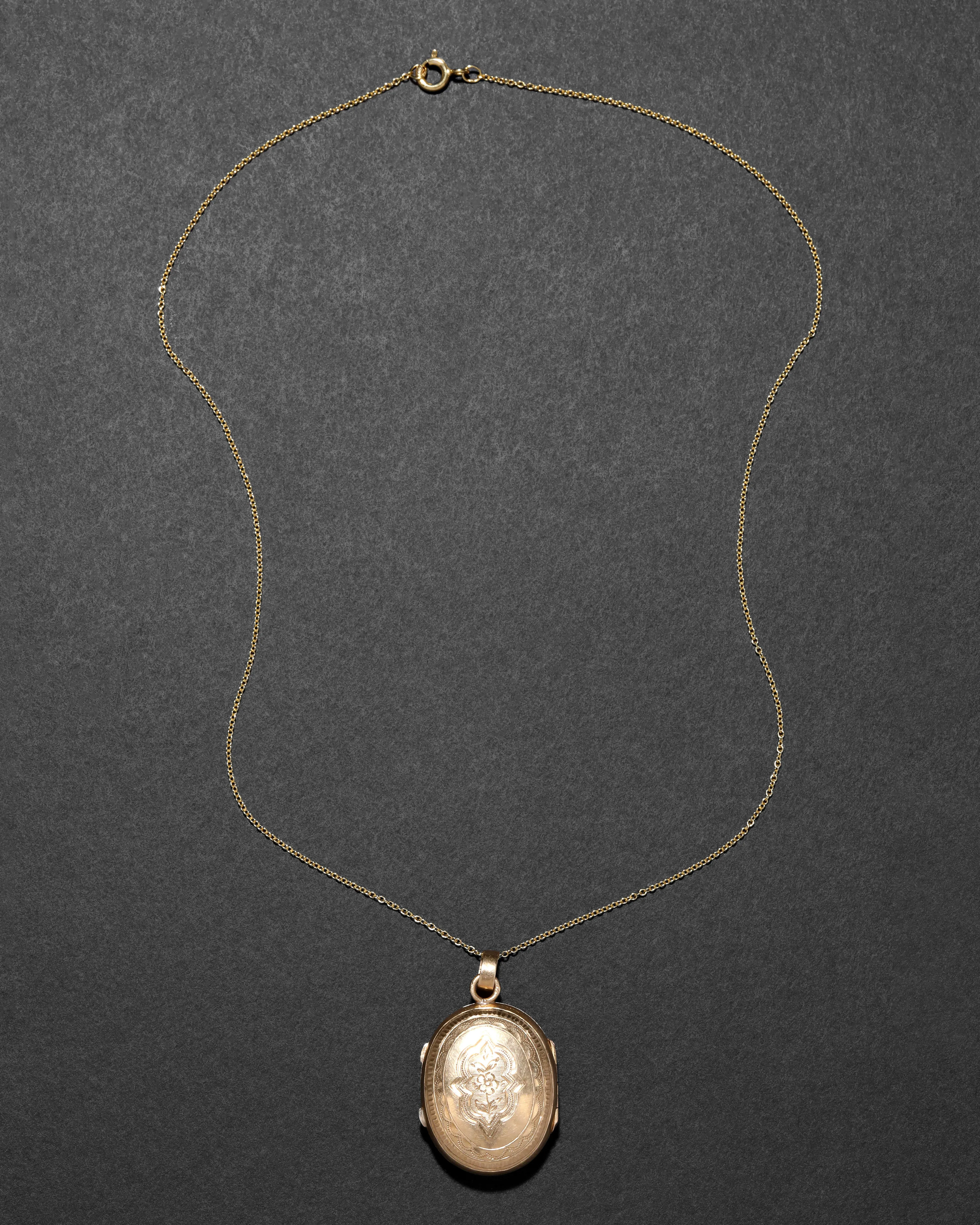 Antique Victorian 1800s 14k Gold Hand Etched Floral Motif Locket Necklace sold by Alexis Bittar product image thumbnail 2