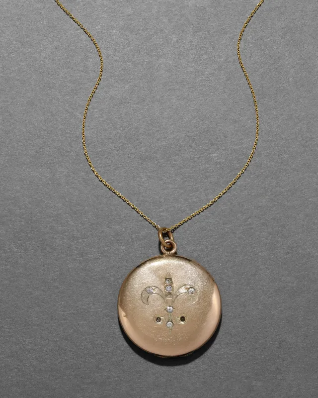 Antique Victorian 1800s 14k Gold Fill Fleur de Lis Locket Necklace sold by Alexis Bittar