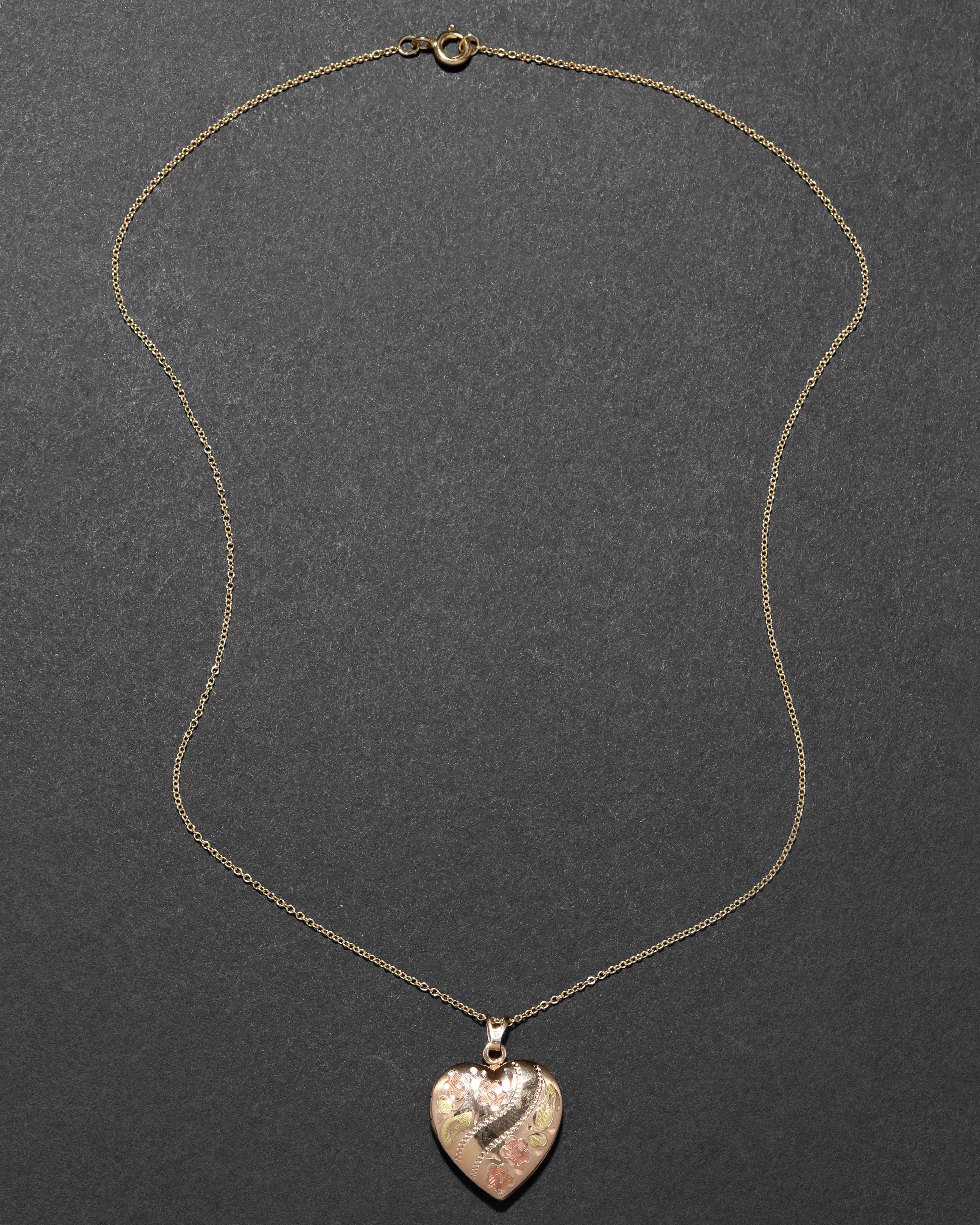 Vintage 1940s 14k Tri Color Gold Fill Floral Heart Locket Necklace sold by Alexis Bittar product image thumbnail 2