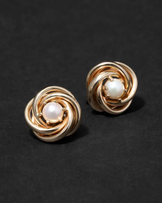 Vintage 1980s 14k Gold & Cultured Pearl Spiral Post Earring made by Alexis Bittar