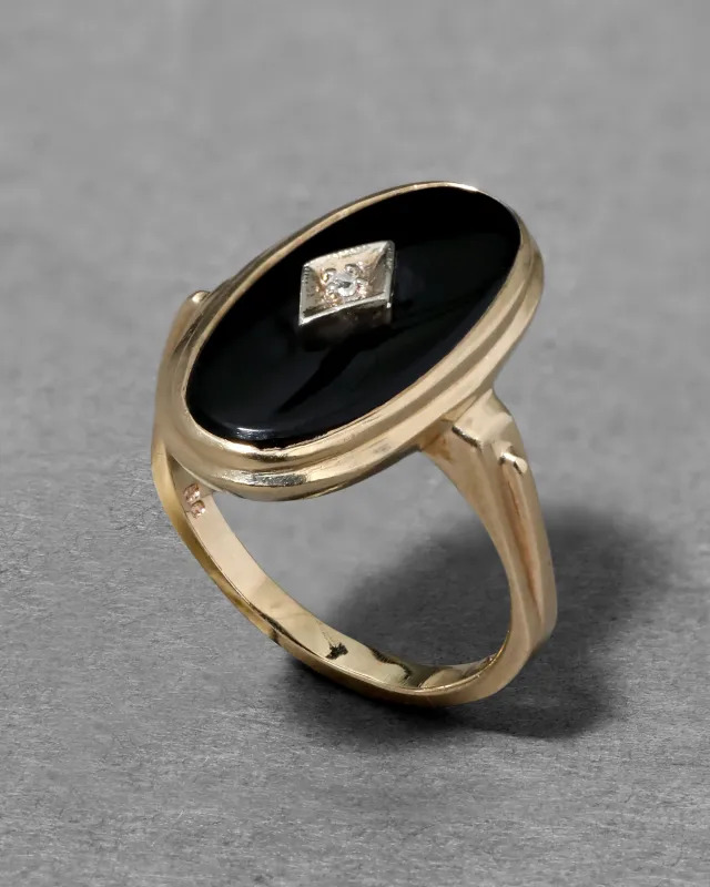 Antique 1920s 10k Gold with Onyx & Diamond Oval Ring sold by Alexis Bittar