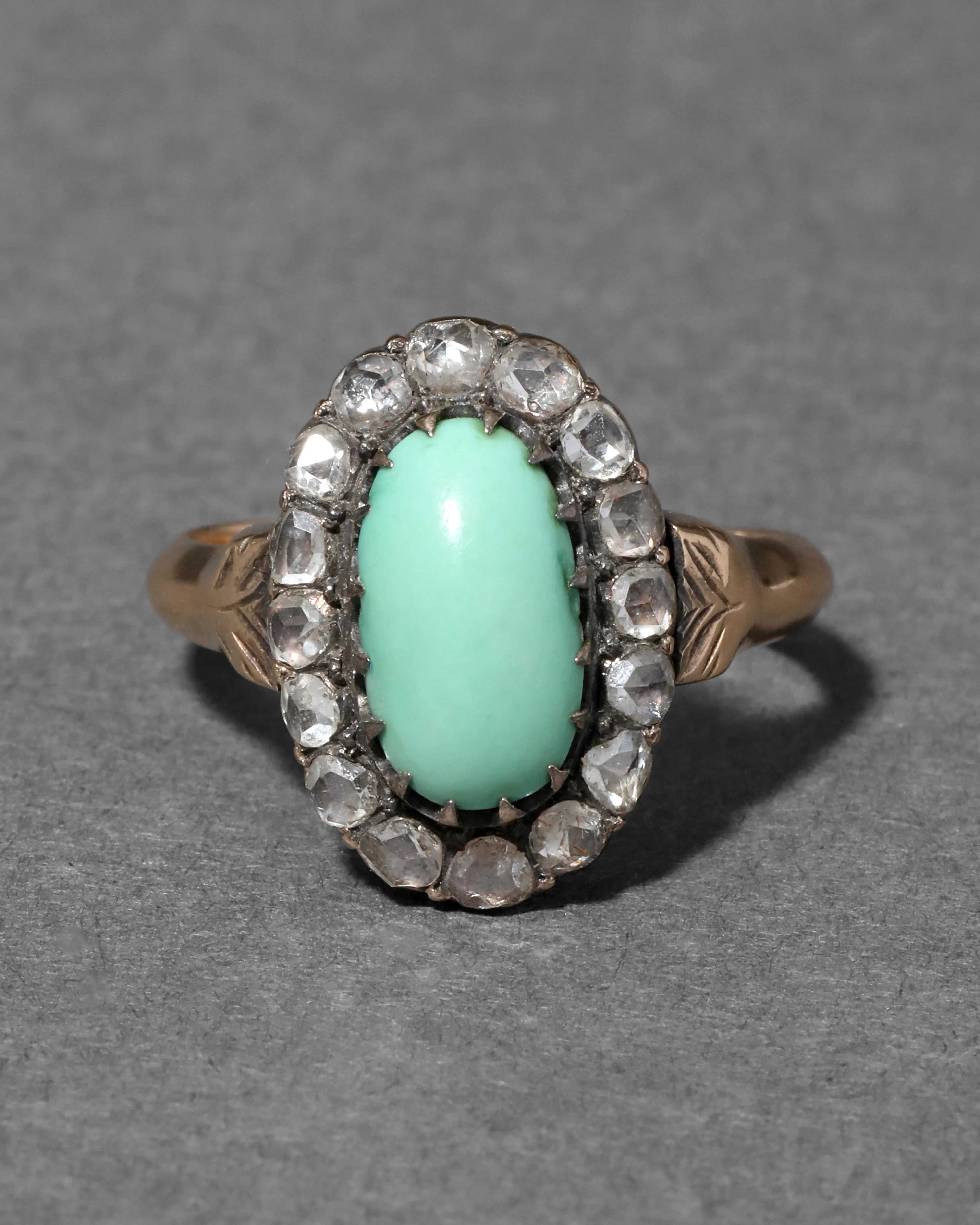 Antique 1800s 14k Gold with Turquoise Surrounded by Diamond Halo Ring sold by Alexis Bittar product image thumbnail 2