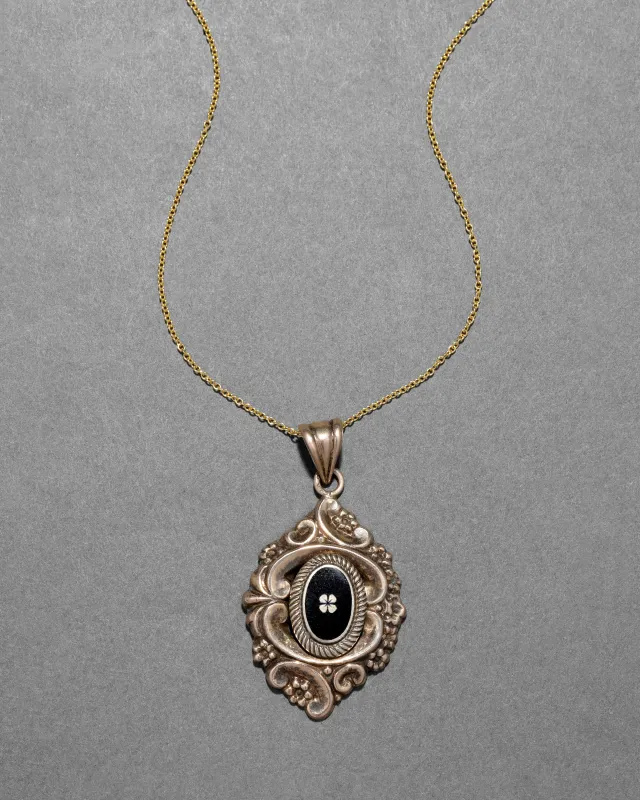 Antique Victorian 1880s 10k Gold with Enamel Lucy Pendant Necklace sold by Alexis Bittar