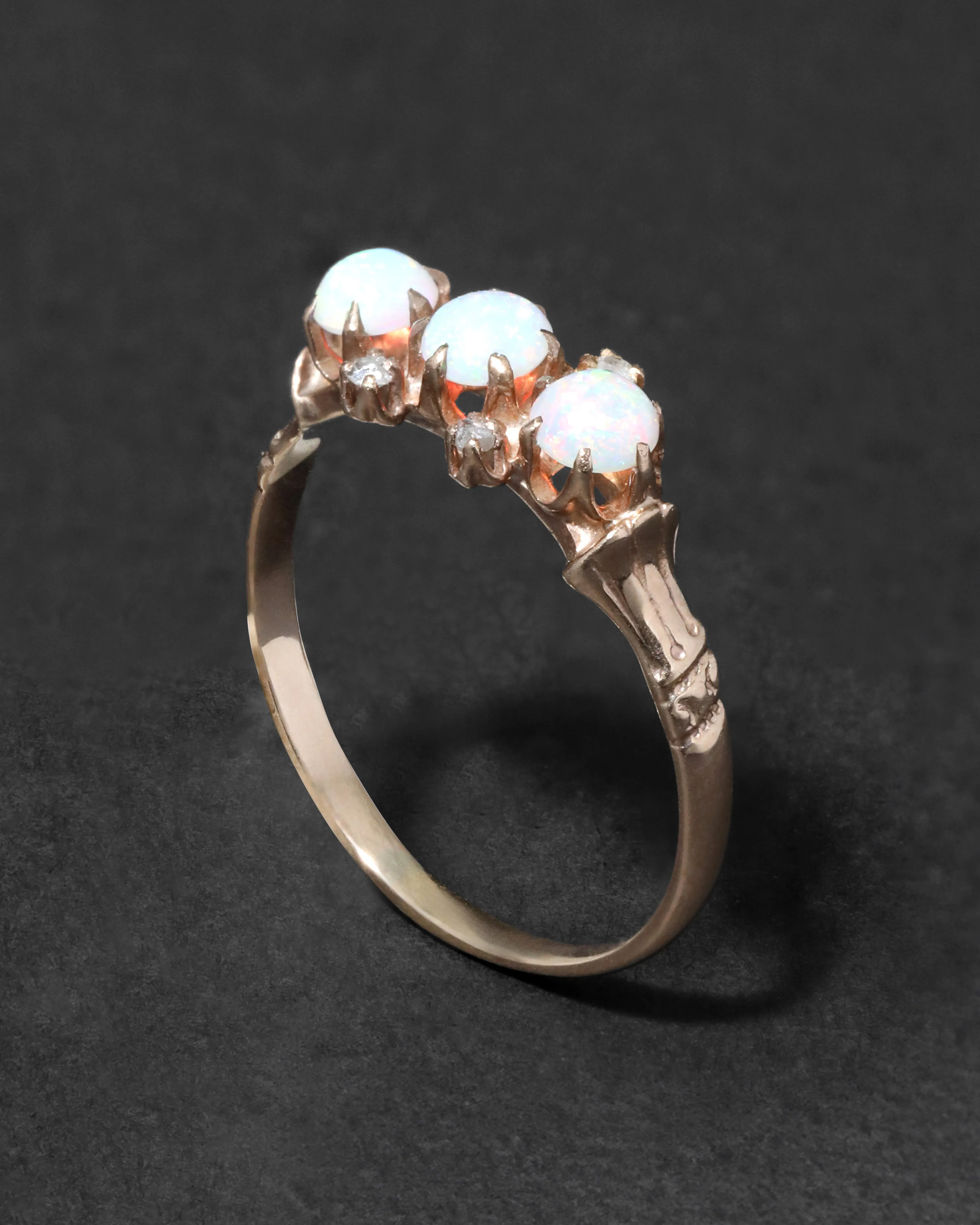 Antique 1800s 14k Gold wtih Natural Opal & Diamond in Ornate Setting Floral Shank Ring sold by Alexis Bittar