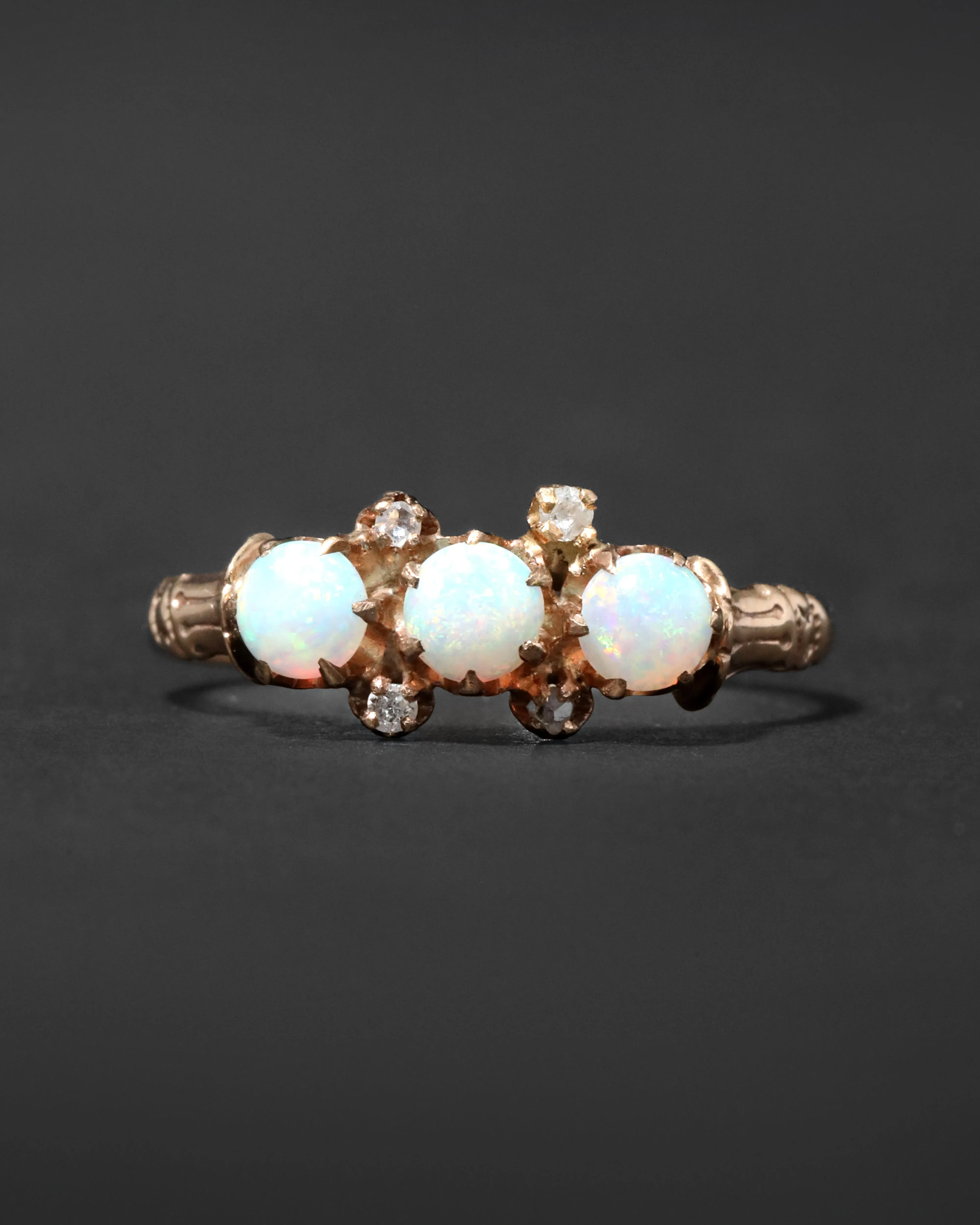 Antique 1800s 14k Gold wtih Natural Opal & Diamond in Ornate Setting Floral Shank Ring sold by Alexis Bittar product image thumbnail 2