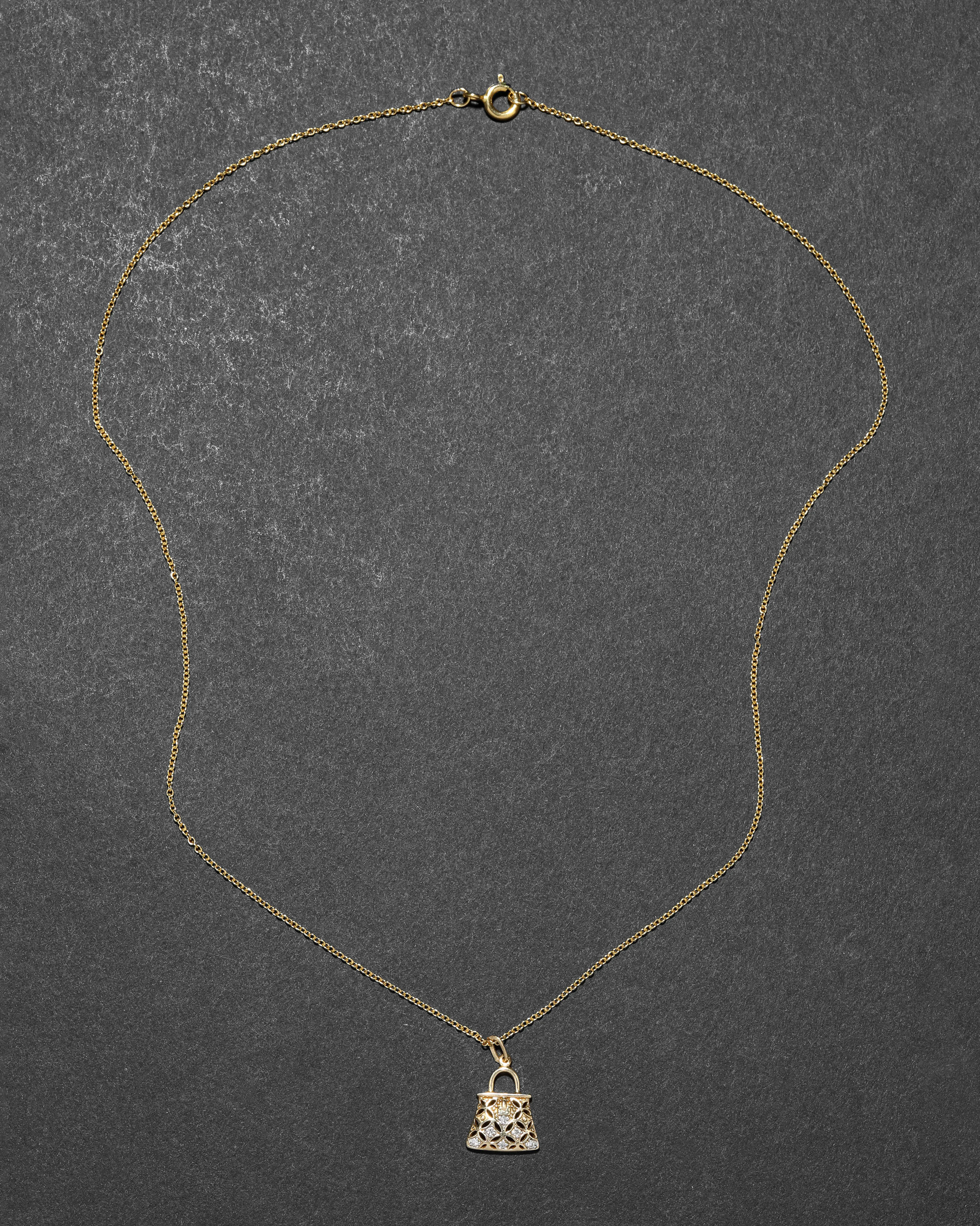 Vintage 14k Yellow & White Two Tone Gold with Diamond Accent Purse Pendant Necklace sold by Alexis Bittar product image thumbnail 2