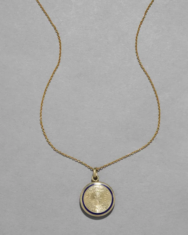 Antique 1800s 14k Gold with Enamel & Central Star Motif Federal Style Navy Locket Necklace sold by Alexis Bittar