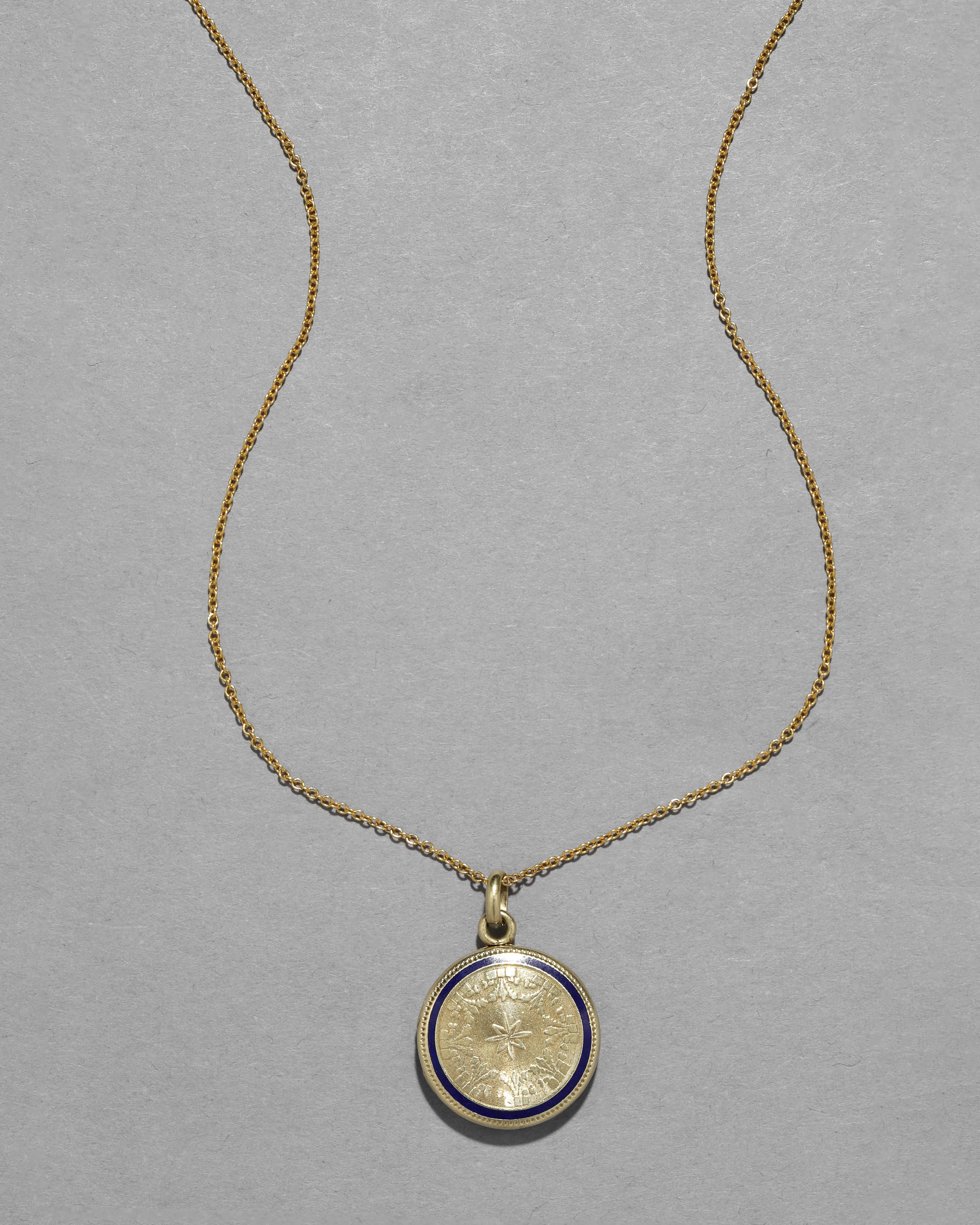 Antique 1800s 14k Gold with Enamel & Central Star Motif Federal Style Navy Locket Necklace sold by Alexis Bittar