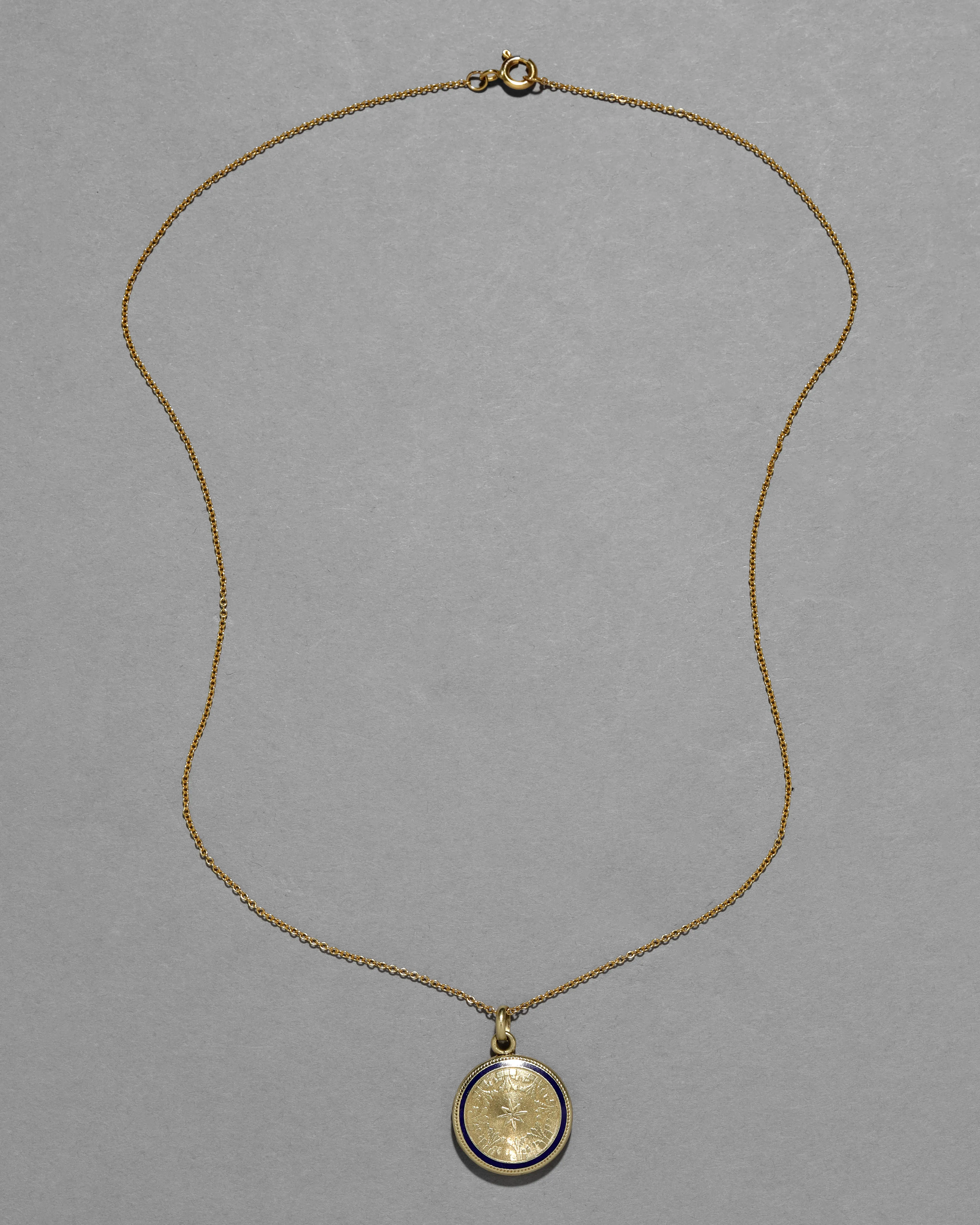 Antique 1800s 14k Gold with Enamel & Central Star Motif Federal Style Navy Locket Necklace sold by Alexis Bittar product image thumbnail 2