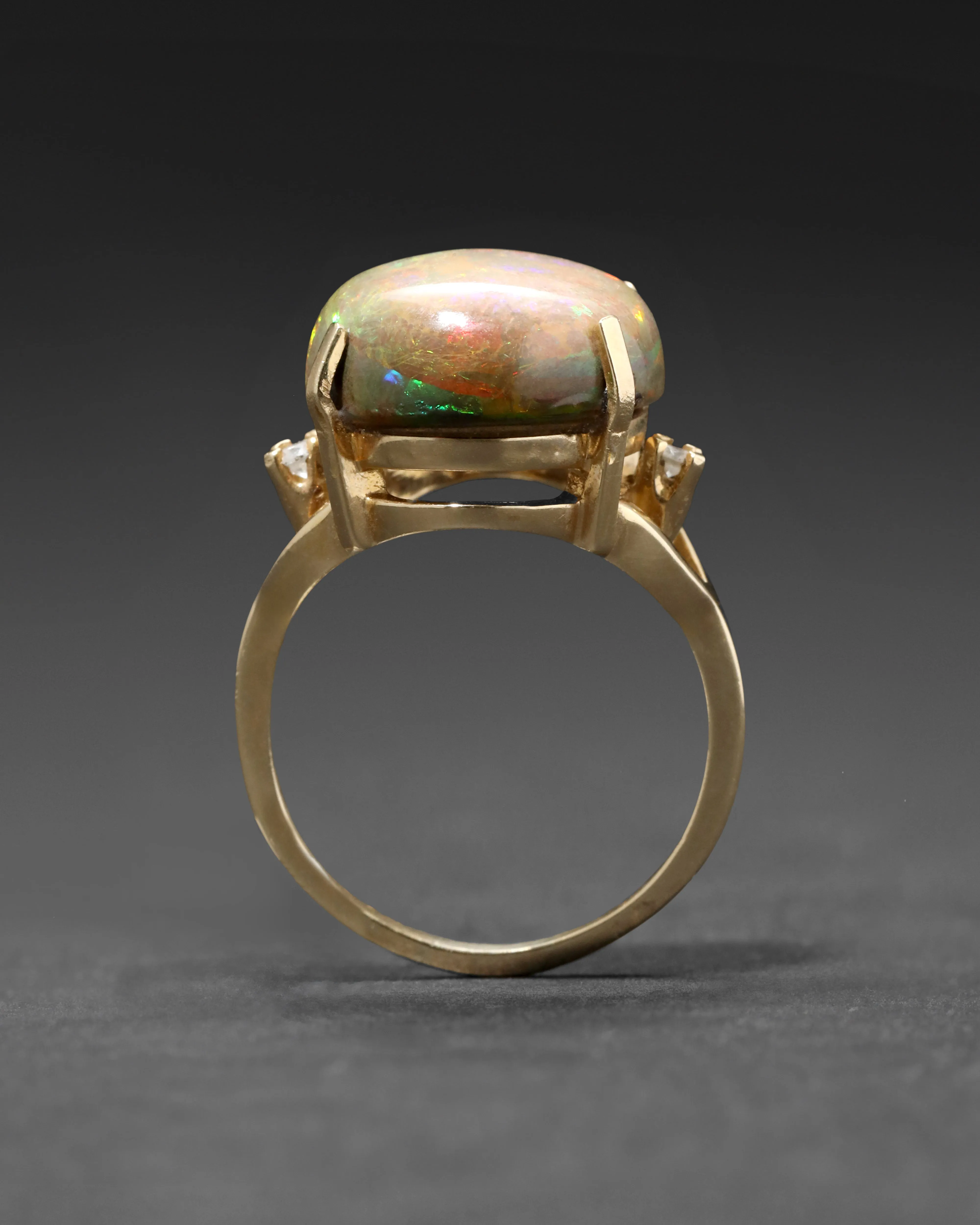 Vintage 1980s 14k Gold with Green Opal Cabachon & Diamond Accent Ring sold by Alexis Bittar product image thumbnail 3