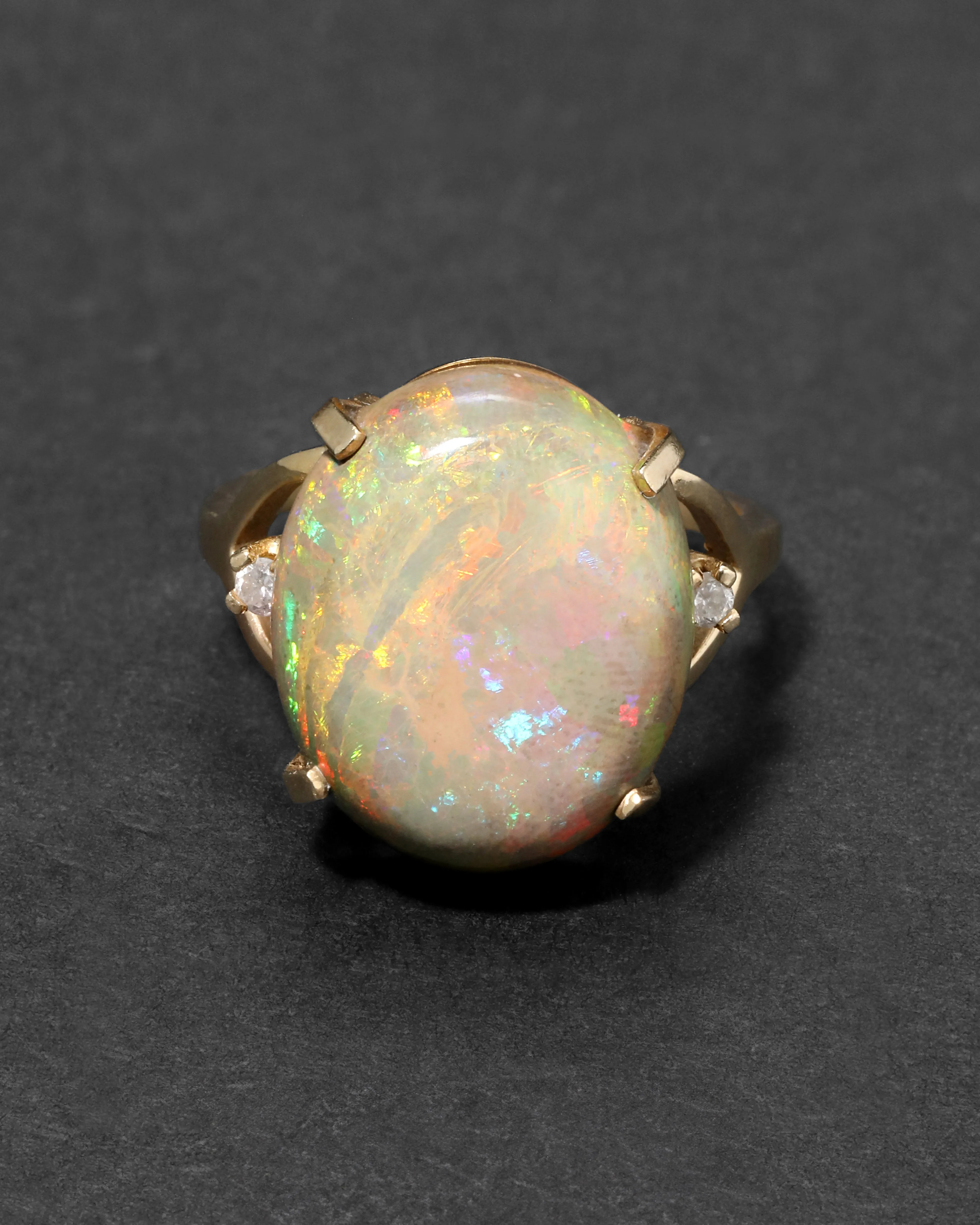 Vintage 1980s 14k Gold with Green Opal Cabachon & Diamond Accent Ring sold by Alexis Bittar product image thumbnail 2