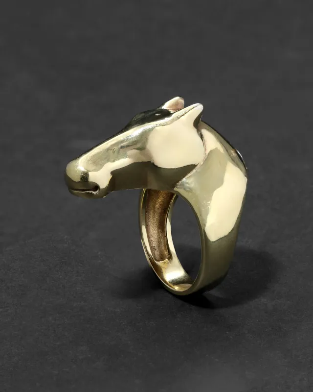 Vintage 1980s 14k Gold Custom Design Horse Ring sold by Alexis Bittar