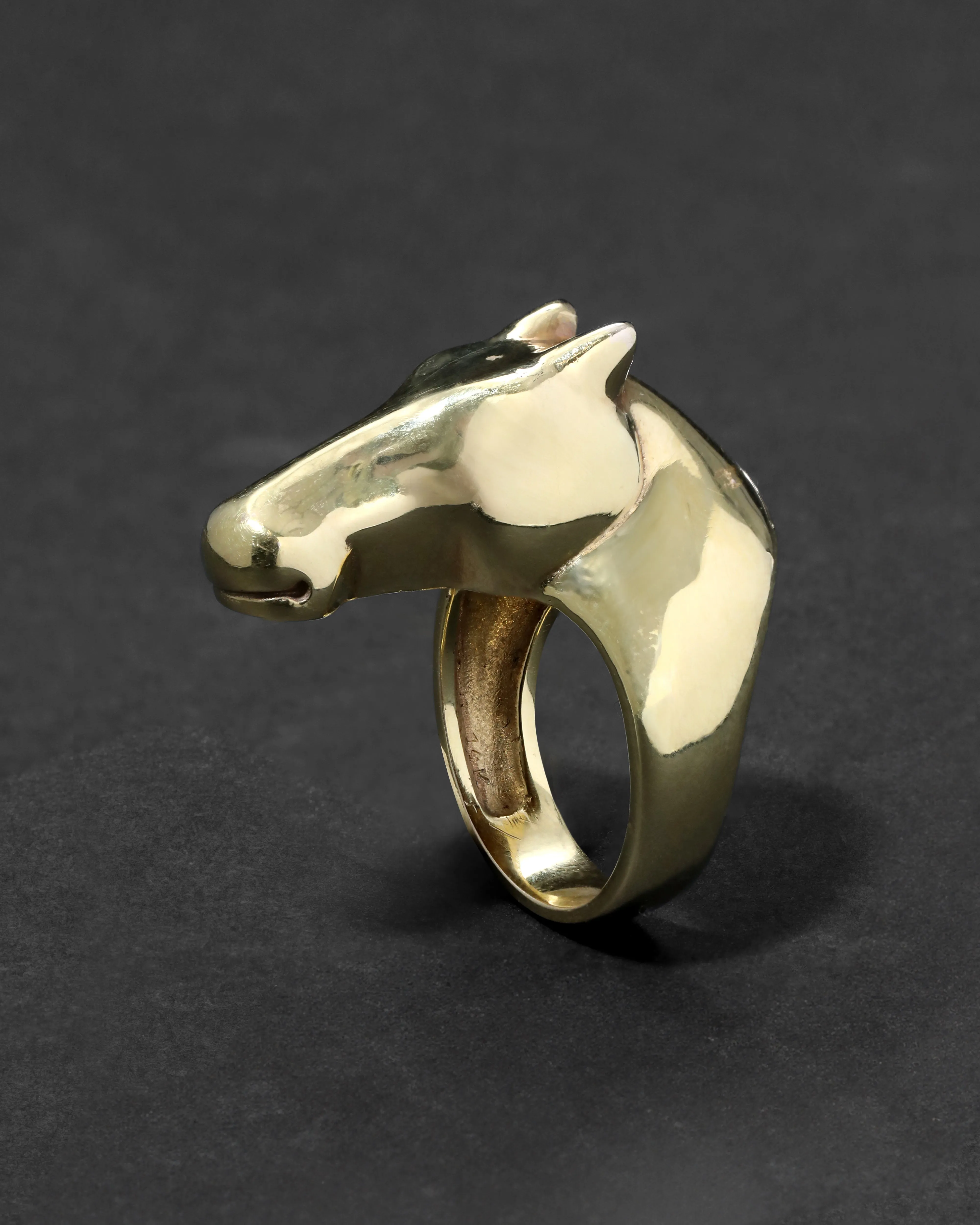 Vintage 1980s 14k Gold Custom Design Horse Ring sold by Alexis Bittar