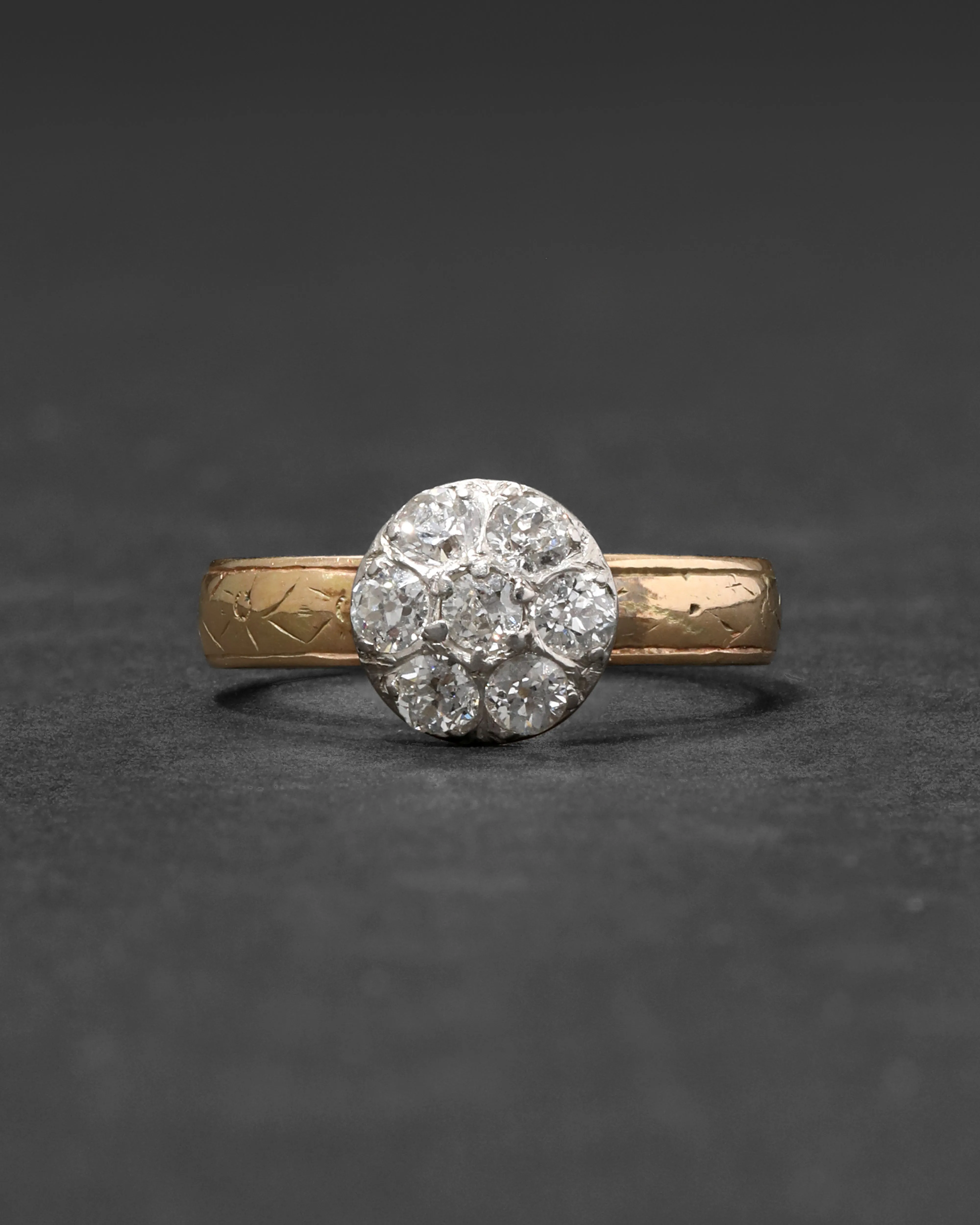 Antique 1900s 18k Gold with Platinum & Diamond Cluster Ring sold by Alexis Bittar product image thumbnail 2