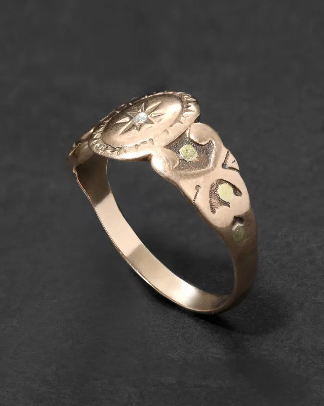 Antique 1800s 10k Yellow & Rose Gold Signet Ring with Diamond Star Motif sold by Alexis Bittar