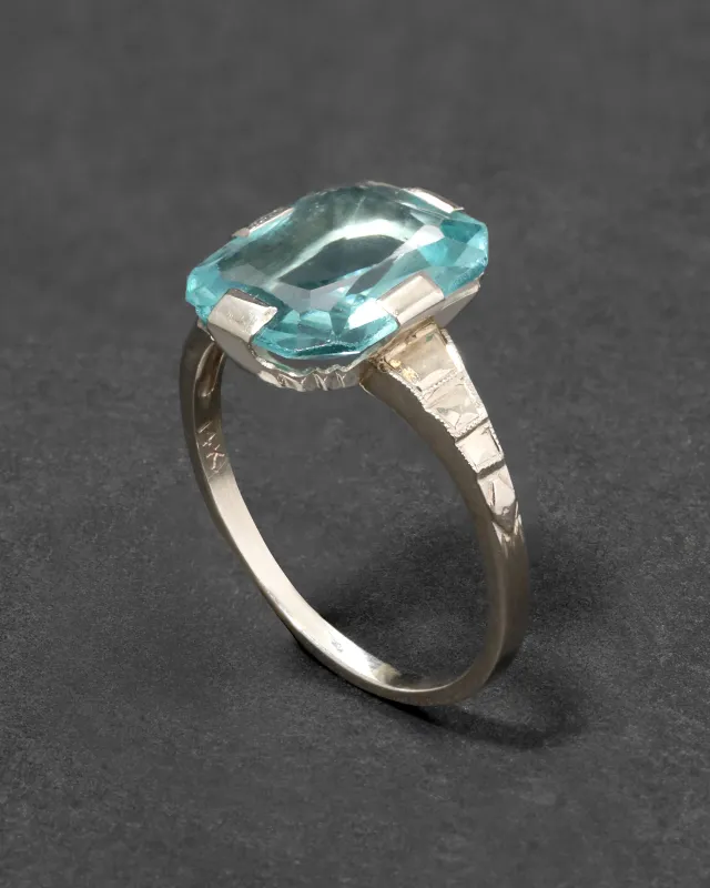 Vintage 1930s 14k White Gold Blue Topaz Ring sold by Alexis Bittar