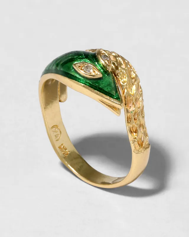 Vintage 18k Gold with Enamel & Diamond Coiled Snake Ring sold by Alexis Bittar