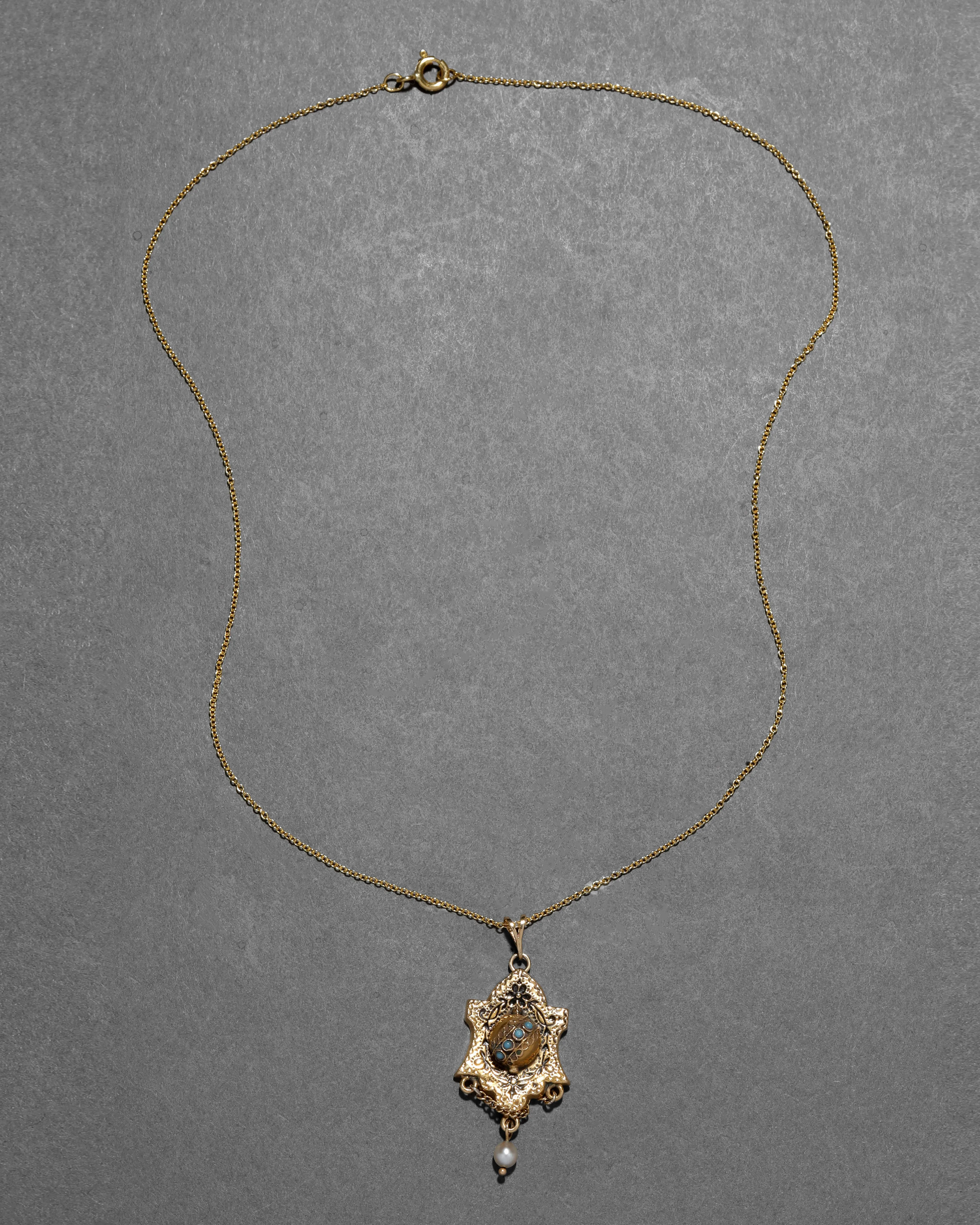 Antique Victorian 14k Gold with Persian Turquoise & Enamel & Pearl Pendant Necklace sold by Alexis Bittar product image thumbnail 2