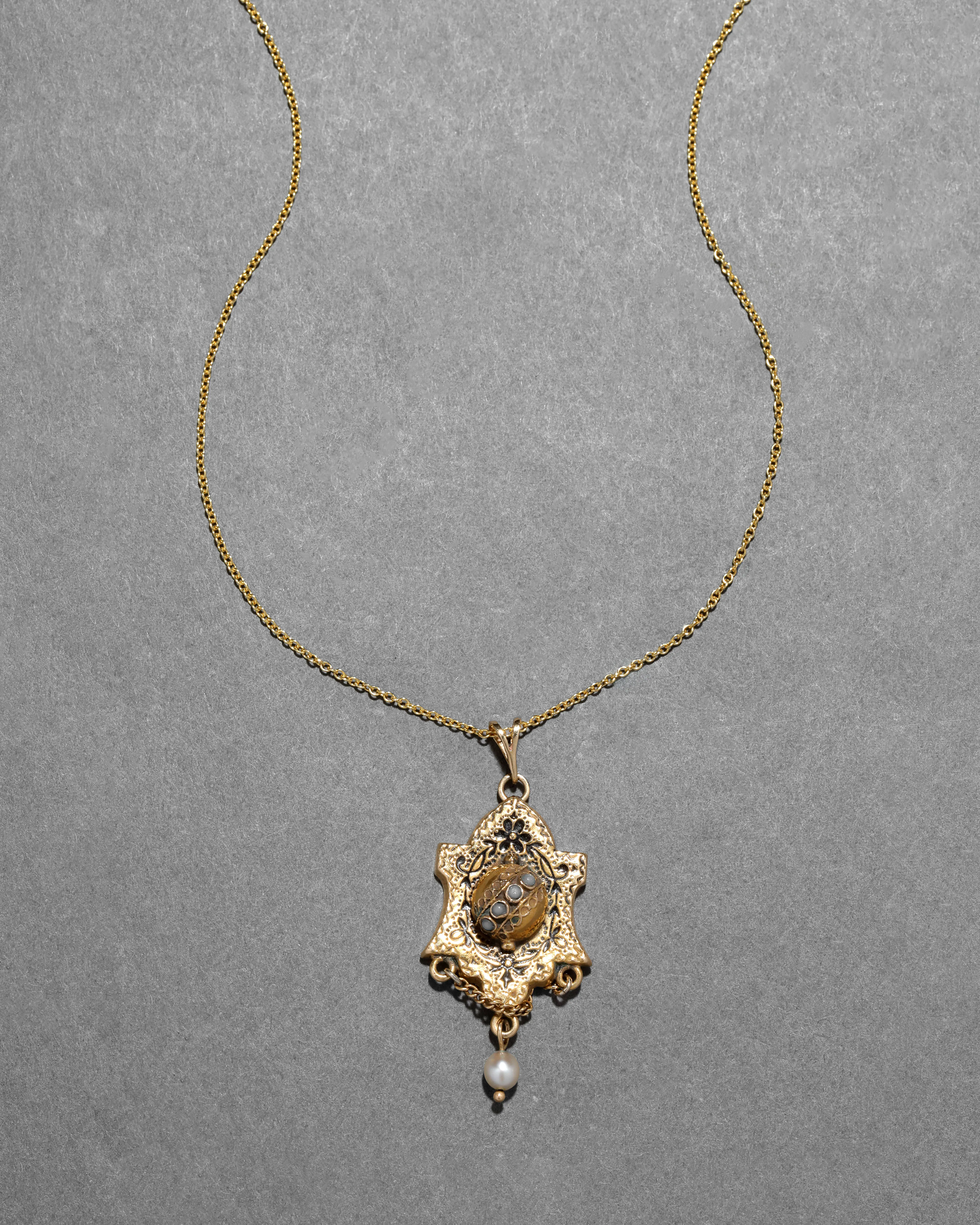 Antique Victorian 14k Gold with Persian Turquoise & Enamel & Pearl Pendant Necklace sold by Alexis Bittar