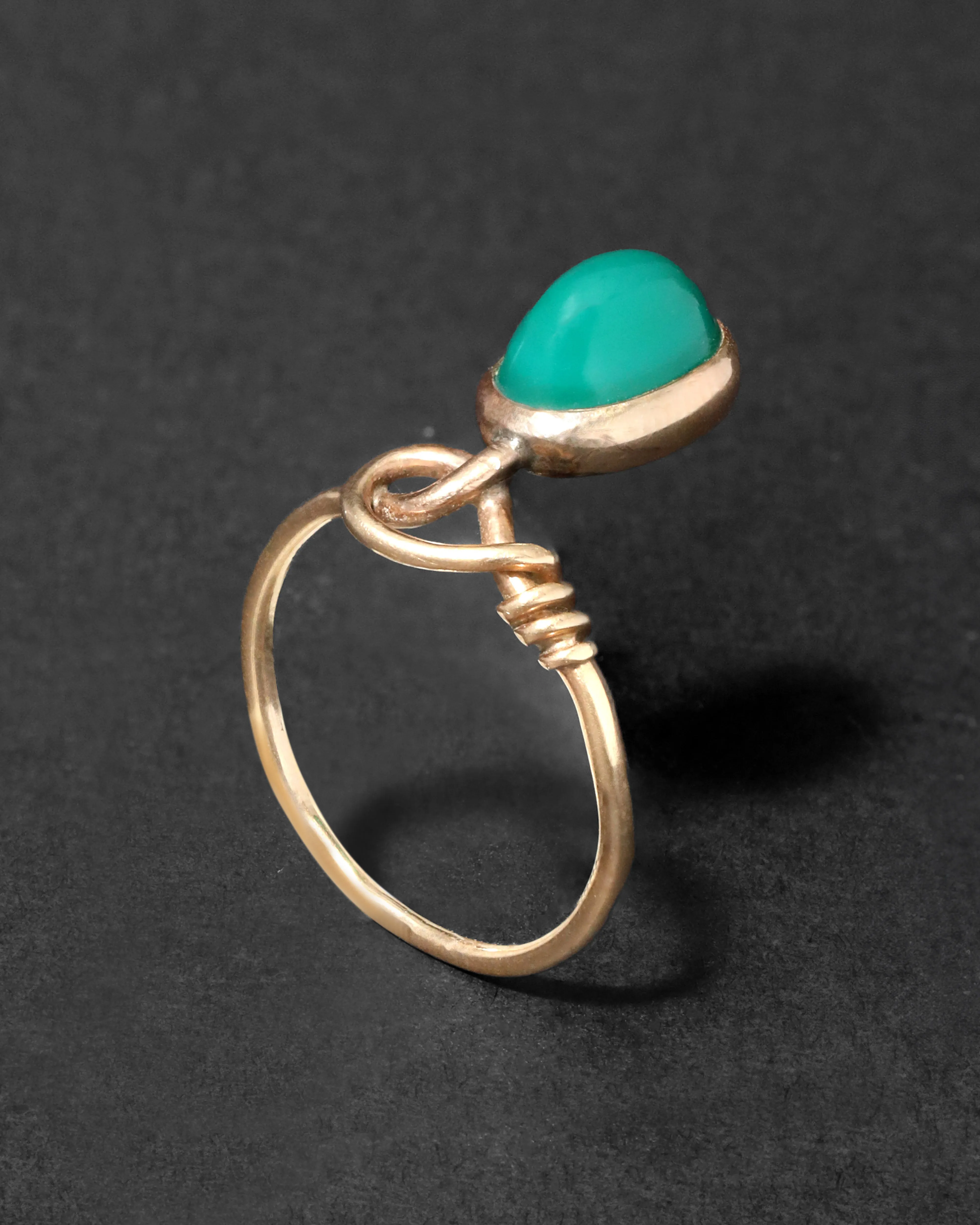Antique 1910s 14k Gold Set with Chrysoprase Cabachon Czarist Ring sold by Alexis Bittar