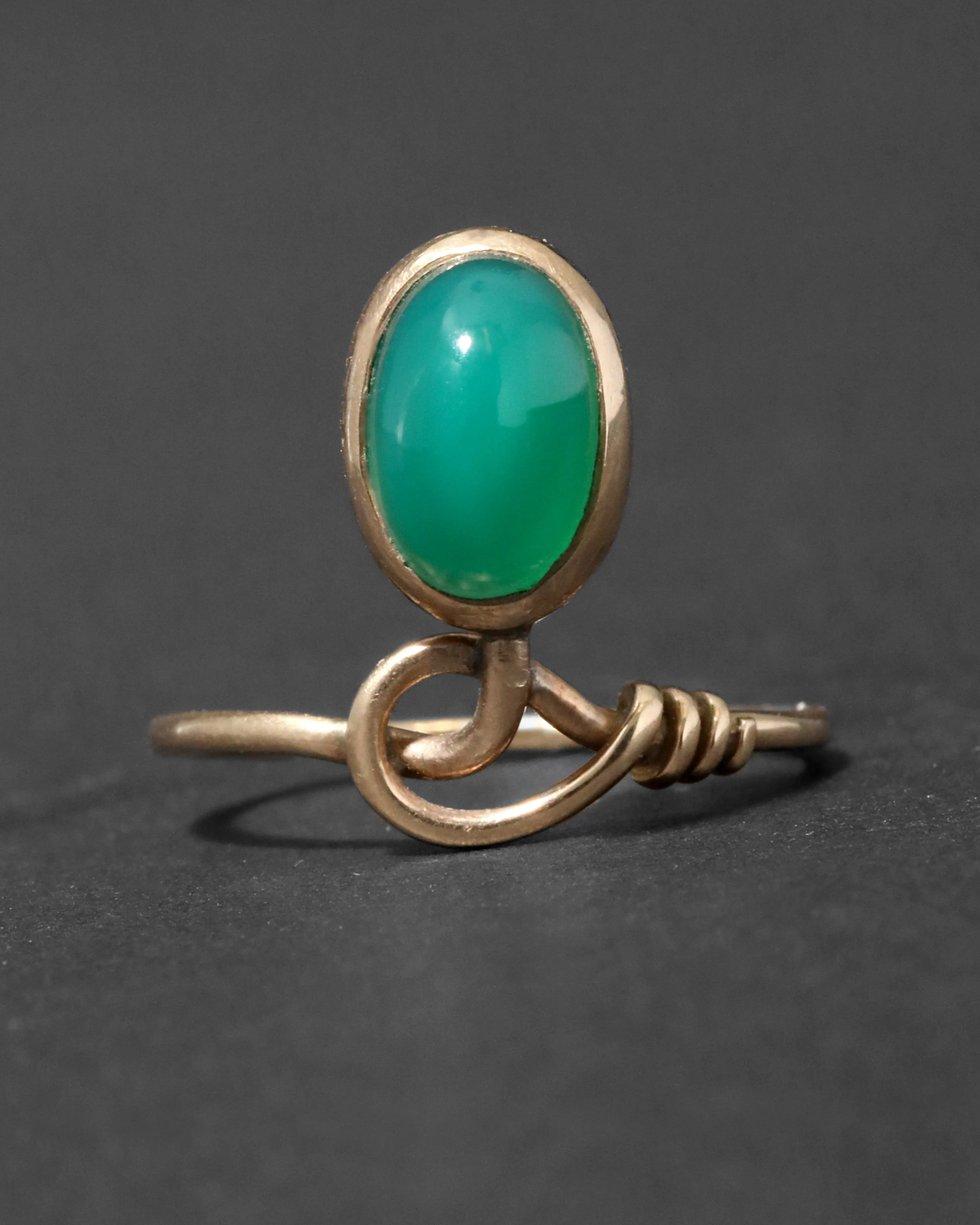 Antique 1910s 14k Gold Set with Chrysoprase Cabachon Czarist Ring sold by Alexis Bittar product image thumbnail 2