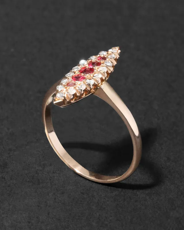 Antique Victorian 14k Gold with Ruby & Diamond Marquis Ring sold by Alexis Bittar