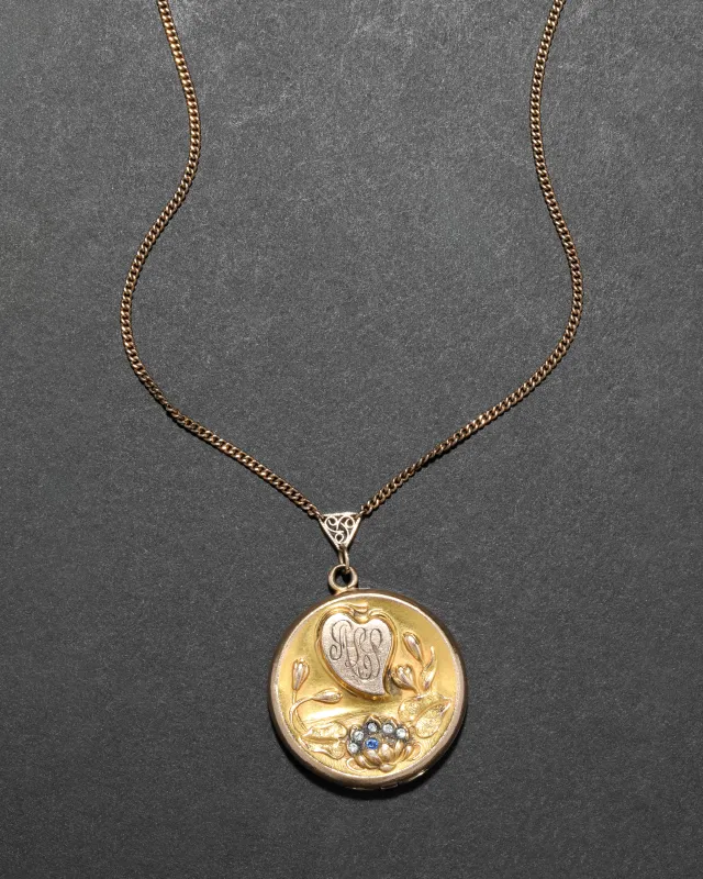 Antique 1800s 14k Gold Fill Floral Water Lily Locket Necklace sold by Alexis Bittar