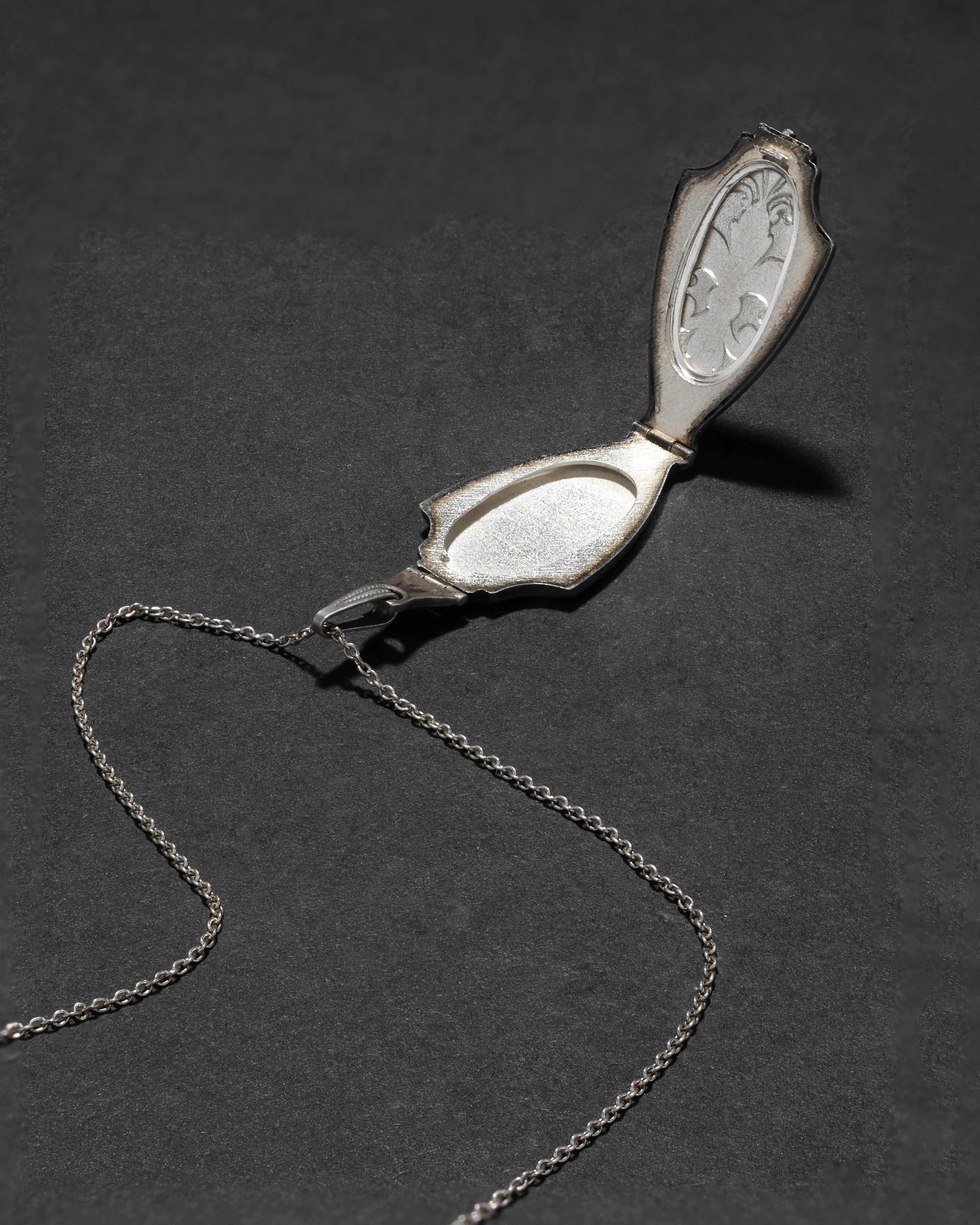 Antique 1920s Sterling Silver Enamel Fleur de Lis Locket Necklace sold by Alexis Bittar product image thumbnail 3