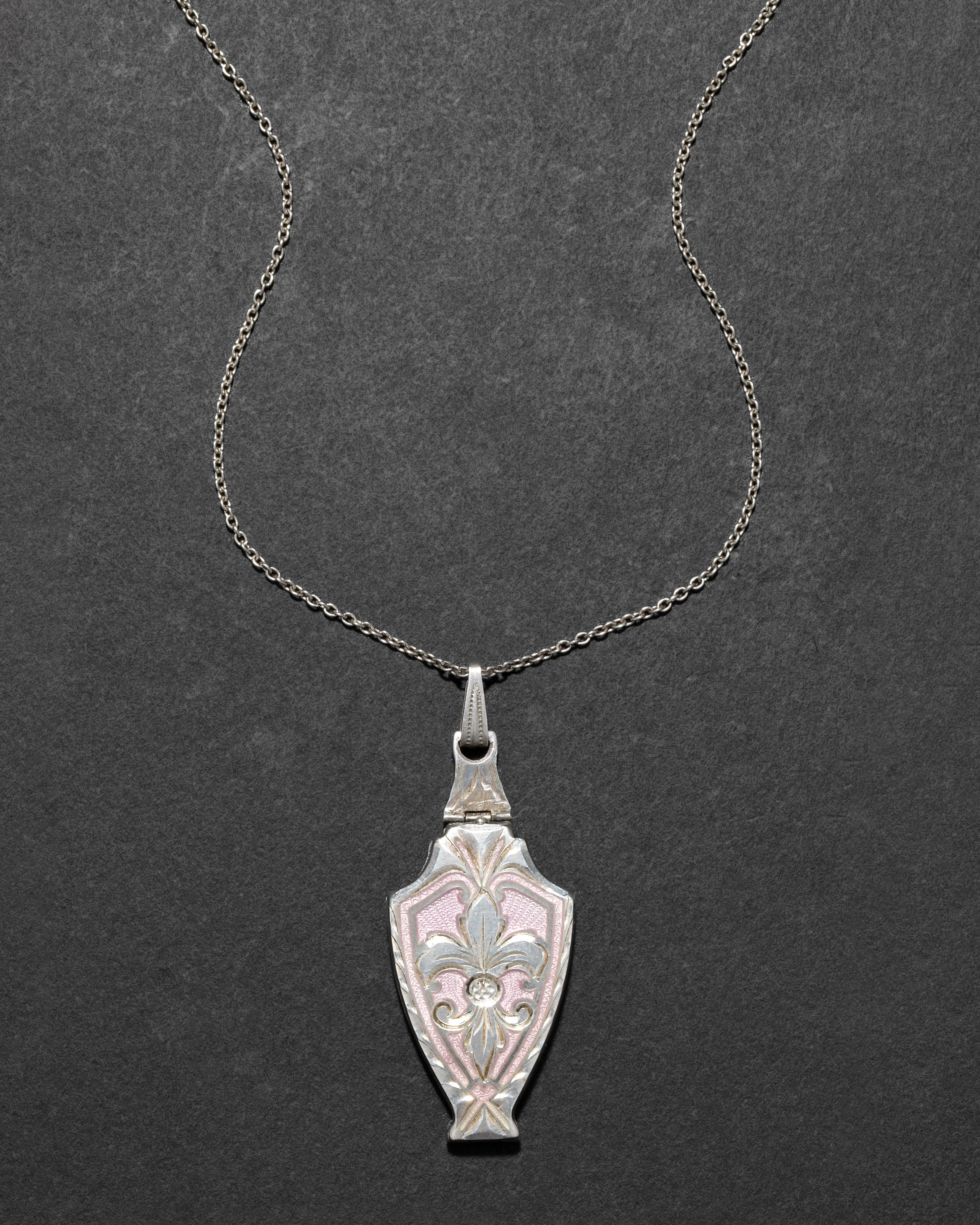 Antique 1920s Sterling Silver Enamel Fleur de Lis Locket Necklace sold by Alexis Bittar