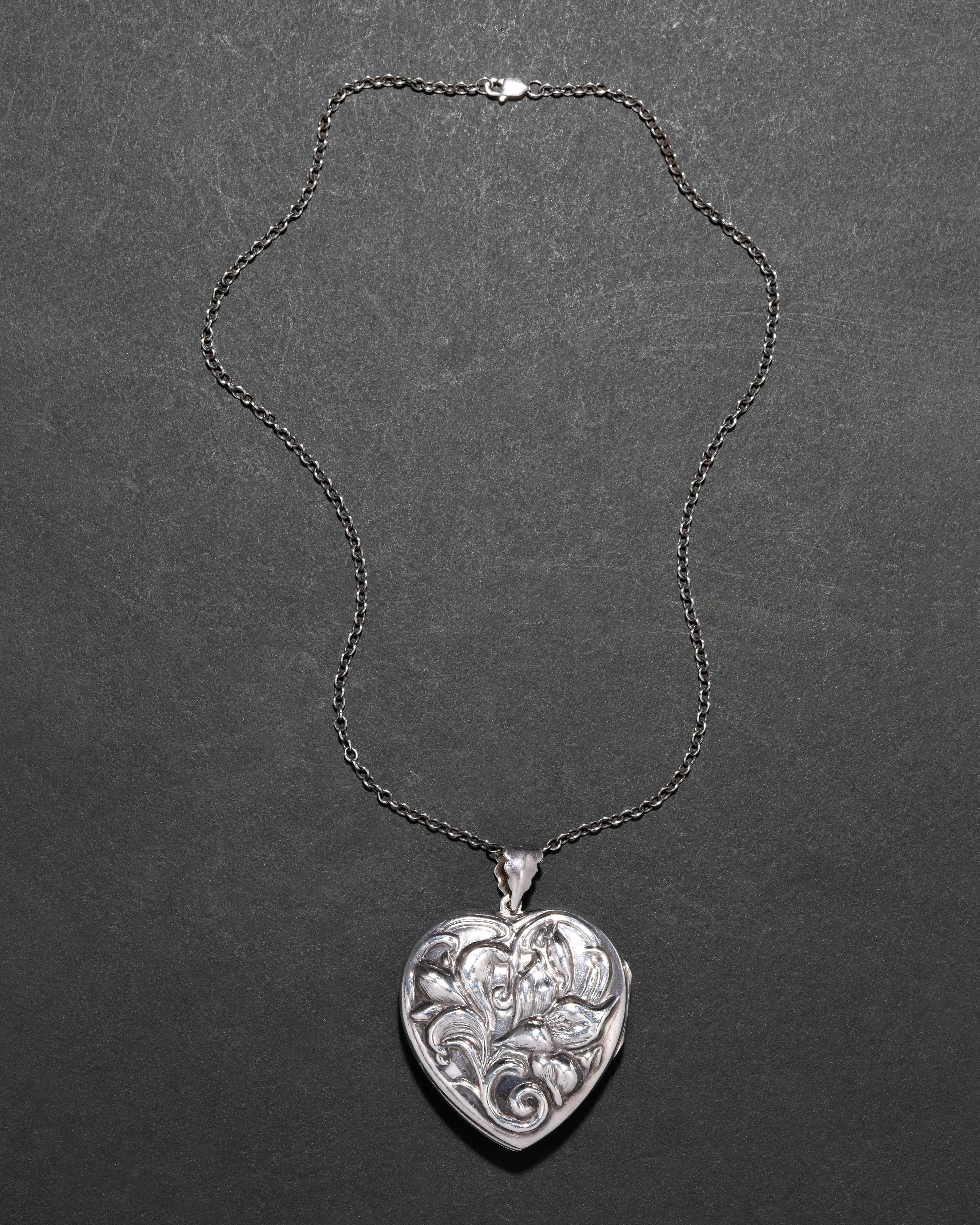Antique Late 1800s Sterling Silver Art Nouveau Heart Locket Necklace sold by Alexis Bittar product image thumbnail 2