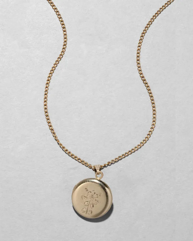 Antique 1920s 12k Gold Fill Hand Etched Floral Locket Pendant Necklace sold by Alexis Bittar