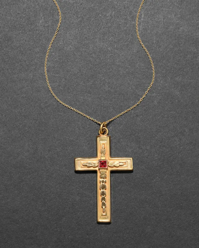 Antique Victorian 14k Gold Fill & Cut Crystal Ornate Cross Pendant Necklace sold by Alexis Bittar