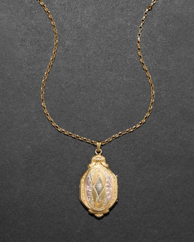 Antique Victorian 12k Tricolor Gold Fill Locket Necklace sold by Alexis Bittar