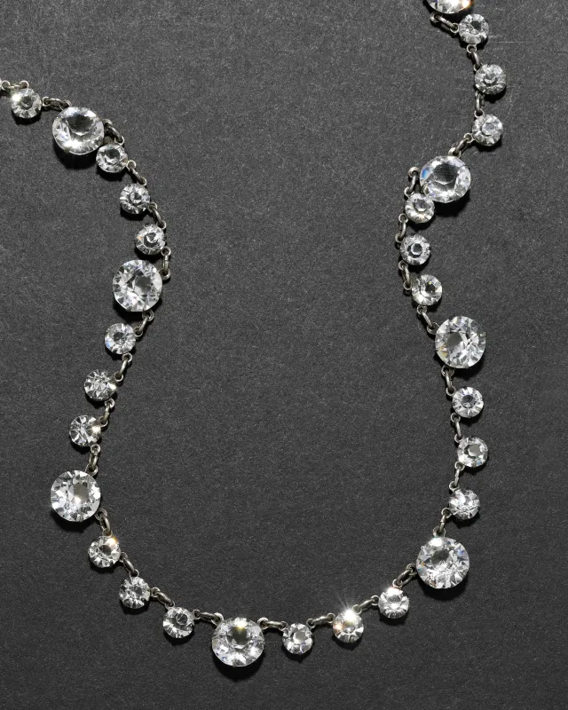 Vintage 1930s Sterling Silver & Cut Quartz Riviera Necklace sold by Alexis Bittar