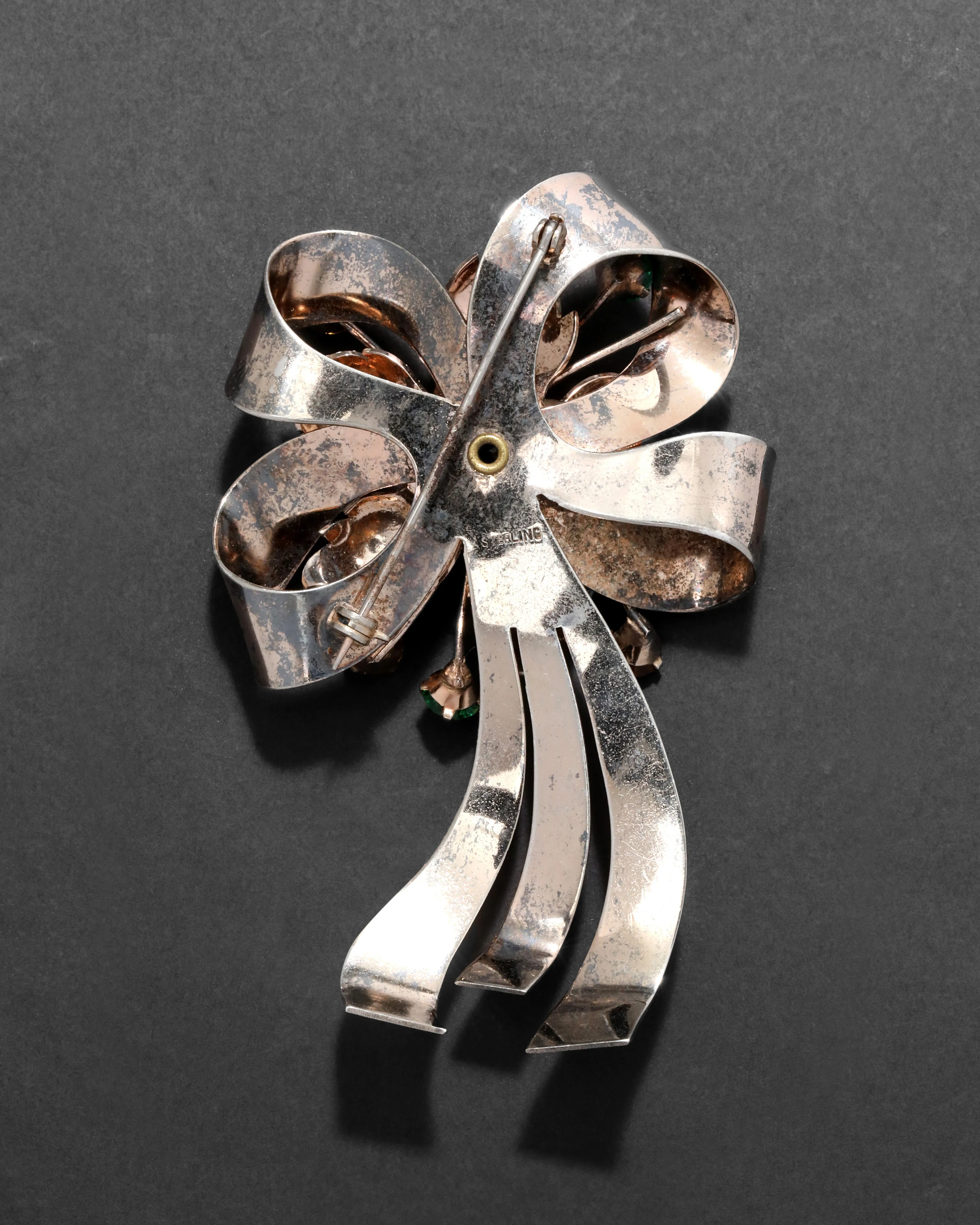 Vintage 1940s Sterling Silver & Crystal Open Metalwork Floral Pin sold by Alexis Bittar product image thumbnail 2