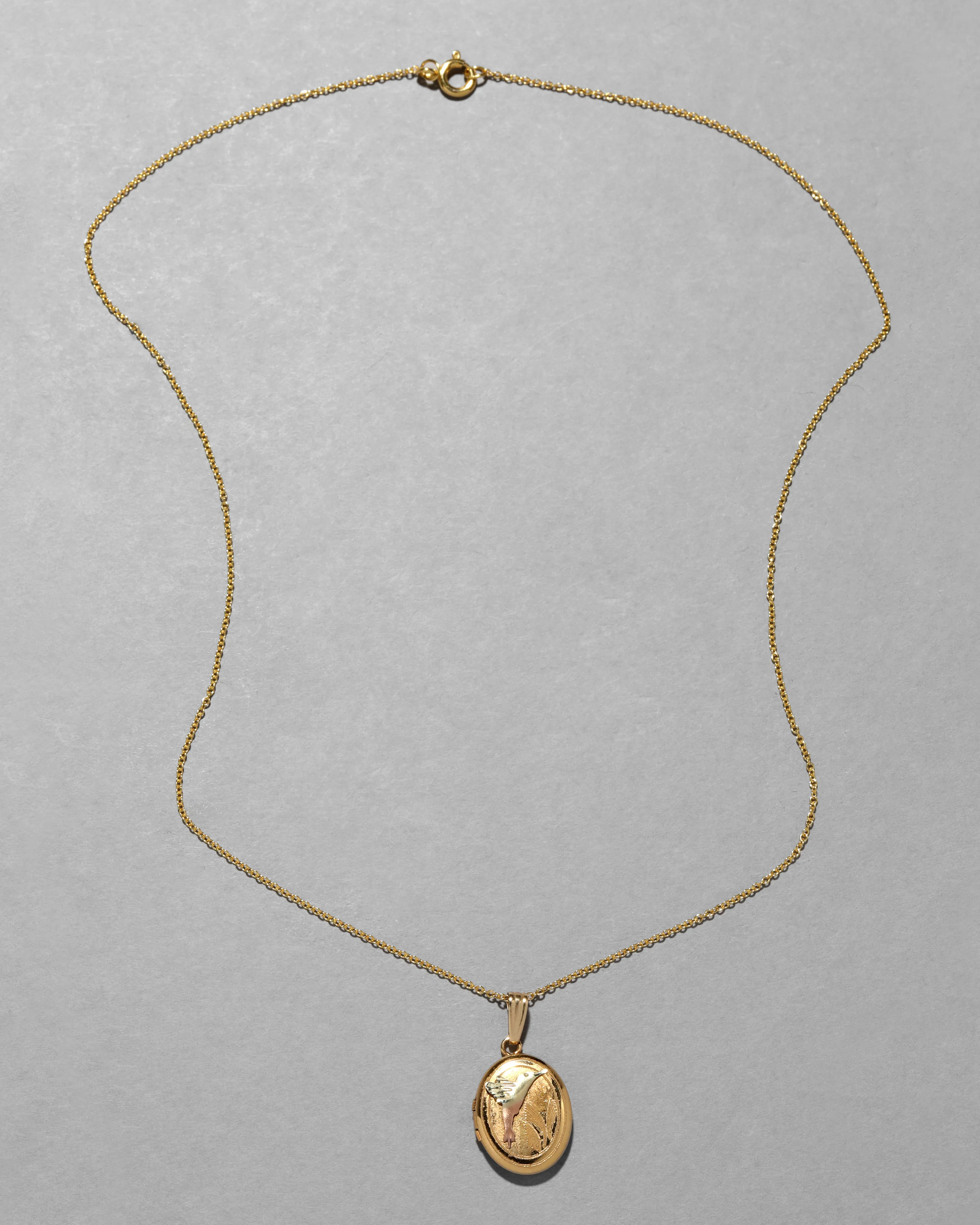 Vintage 1940s 14k Tricolor Gold Fill Hummingbird Locket Necklace sold by Alexis Bittar product image thumbnail 2
