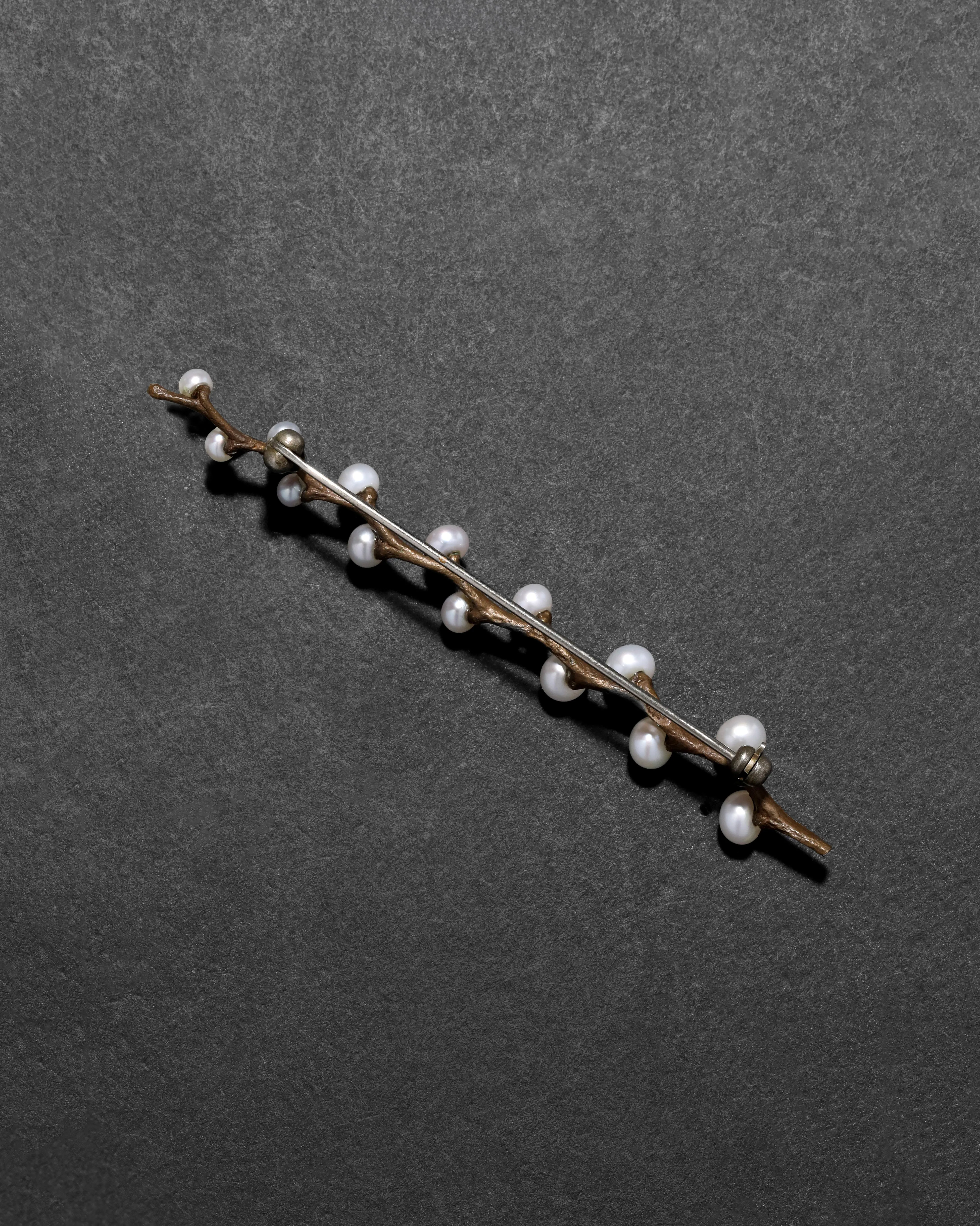 Vintage 1980s Handmade Bronze Branch with Cultured Pearl Pin sold by Alexis Bittar product image thumbnail 2
