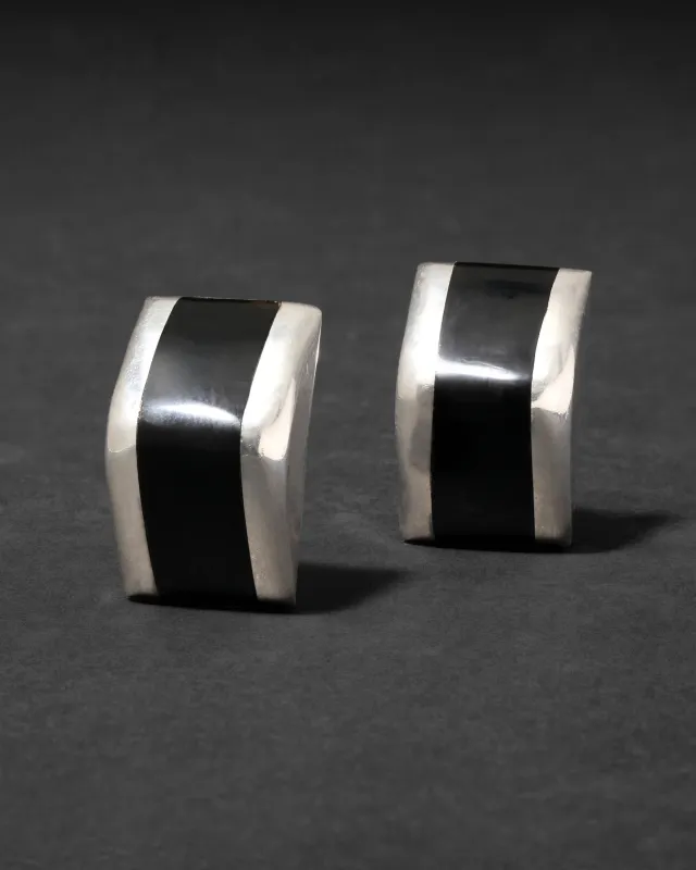 Vintage 1980s Mexican Sterling Silver with Onyx Earring made by Alexis Bittar