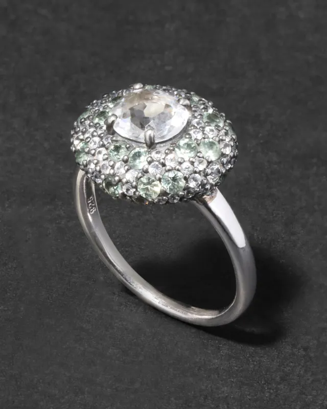 Archive Fine Sterling Silver Quartz, White and Green Sapphire Pave Pebble Ring sold by Alexis Bittar