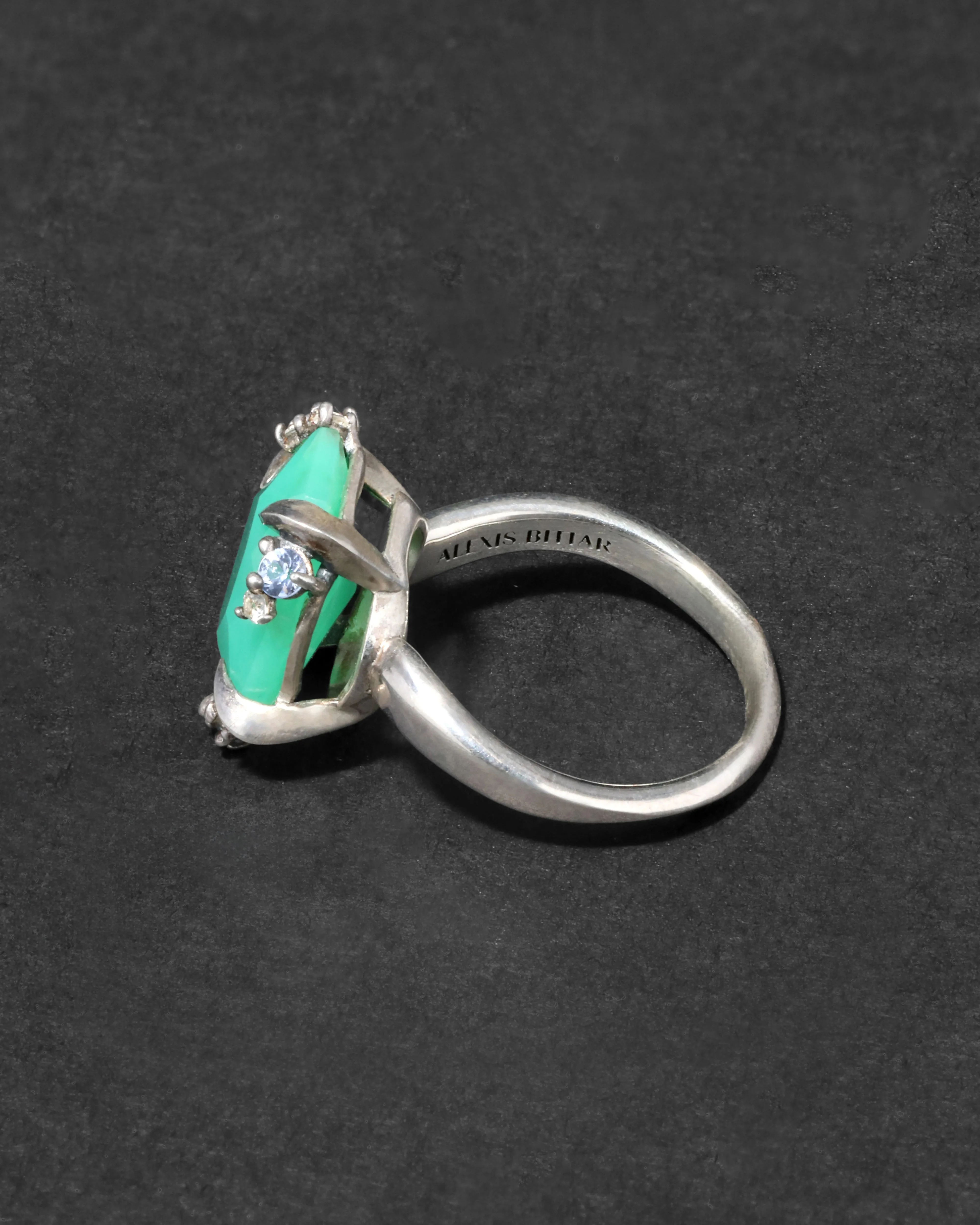 Archive Fine Sterling Silver Chrysoprase with White and Blue Sapphire Cluster Set Ring sold by Alexis Bittar product image thumbnail 3