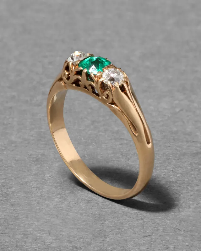 Antique 1910s 14k Gold with Diamond & Synthetic Emerald Princess Set Ring sold by Alexis Bittar
