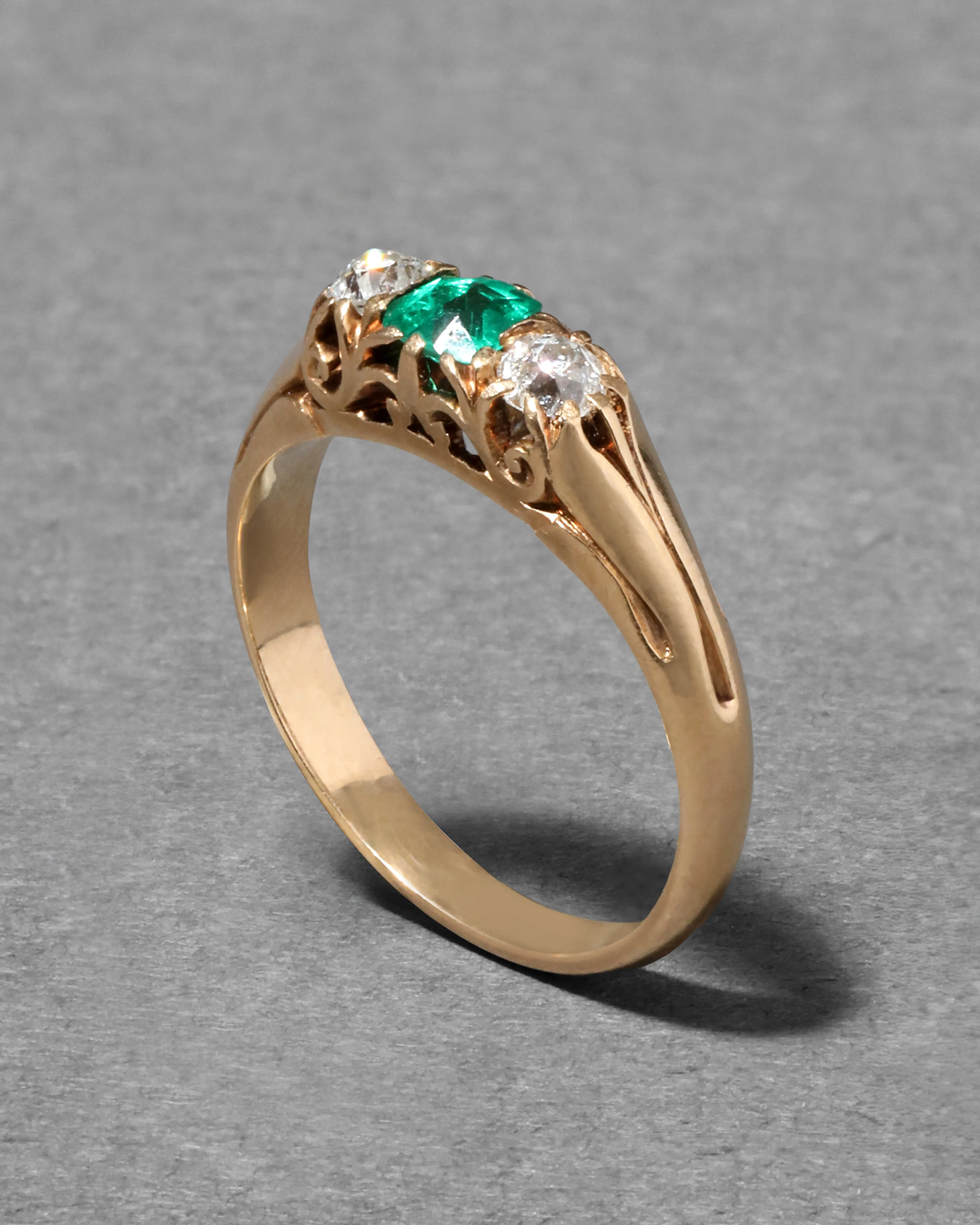 Antique 1910s 14k Gold with Diamond & Synthetic Emerald Princess Set Ring sold by Alexis Bittar