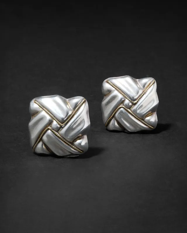 Vintage 1980s Sterling Silver Clip Pleated Earring made by Alexis Bittar